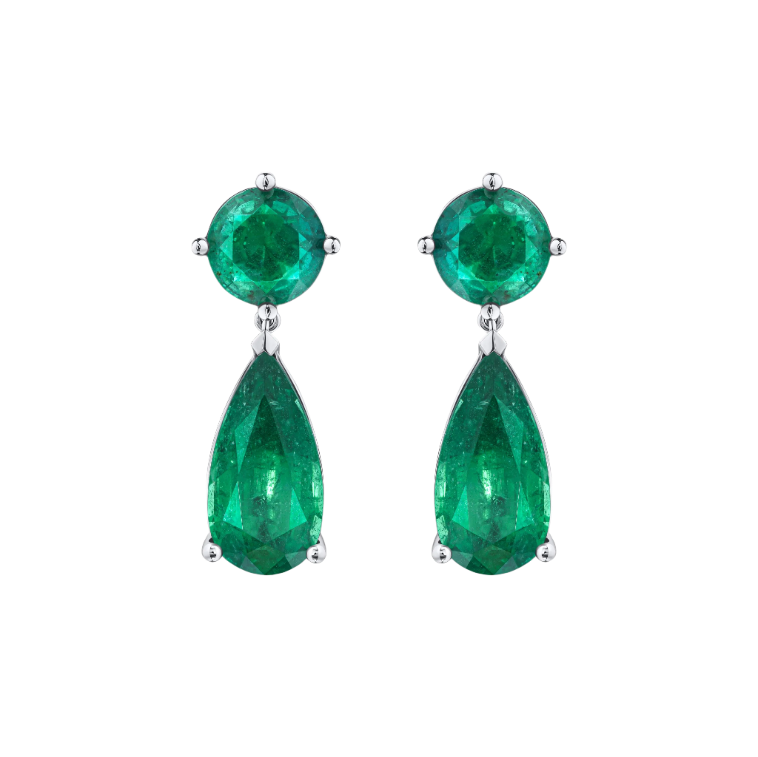 18k Solid White Gold Zambian Emerald Classic Drop Earrings 7.00 CTW