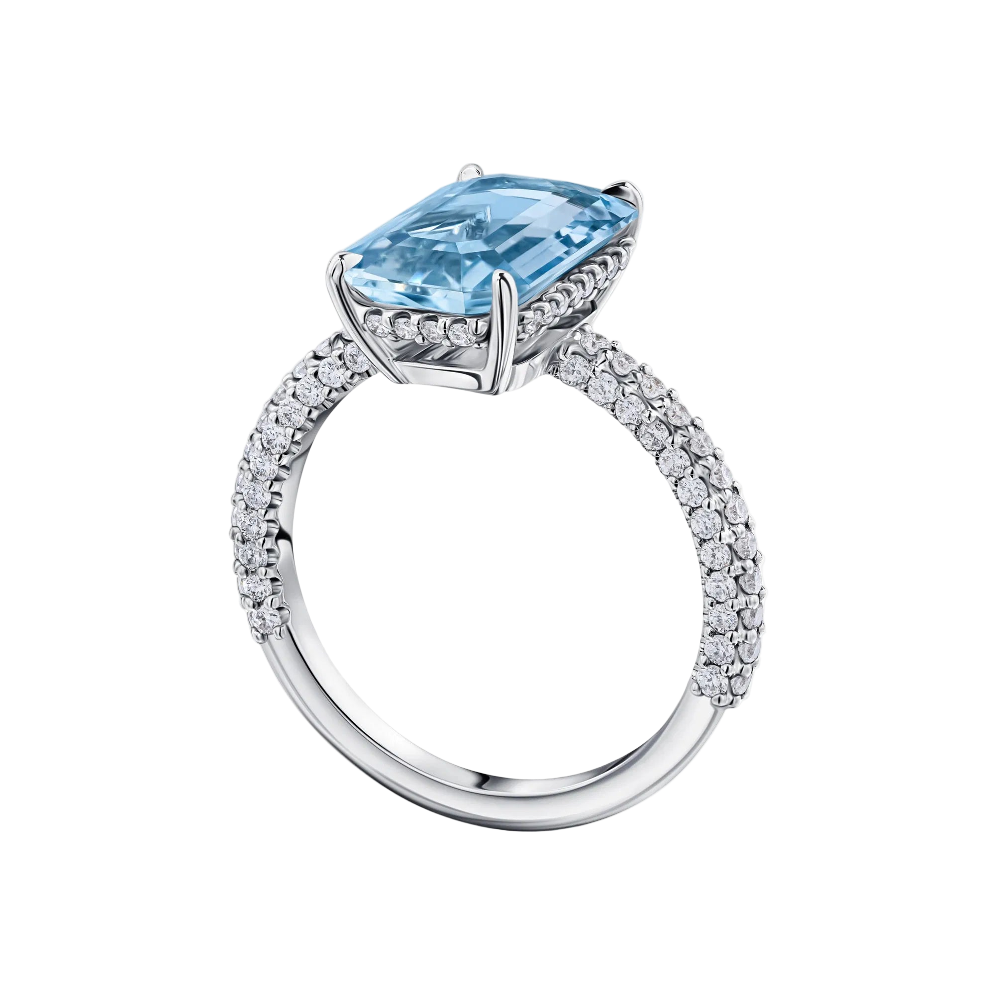 18k Solid White Gold Intense Blue Aquamarine and Diamond Cocktail Ring 4.80 CTW