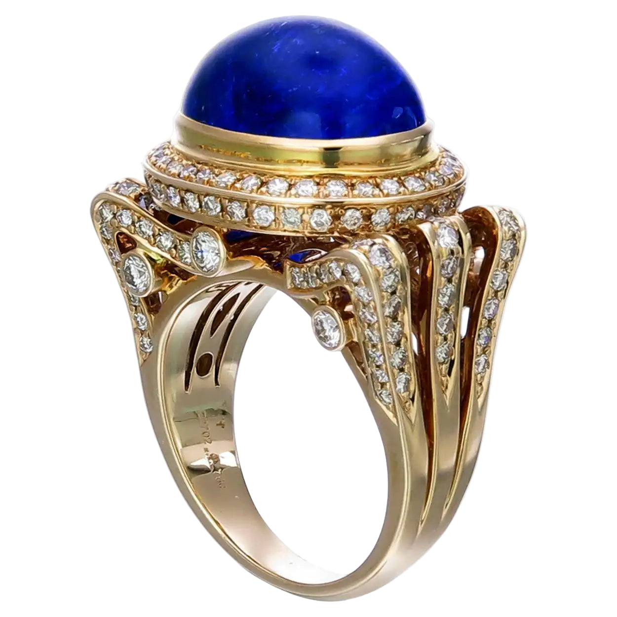 Exquisite Vintage Liquid Blue 14.30 Carat Tanzanite and Diamond Ring