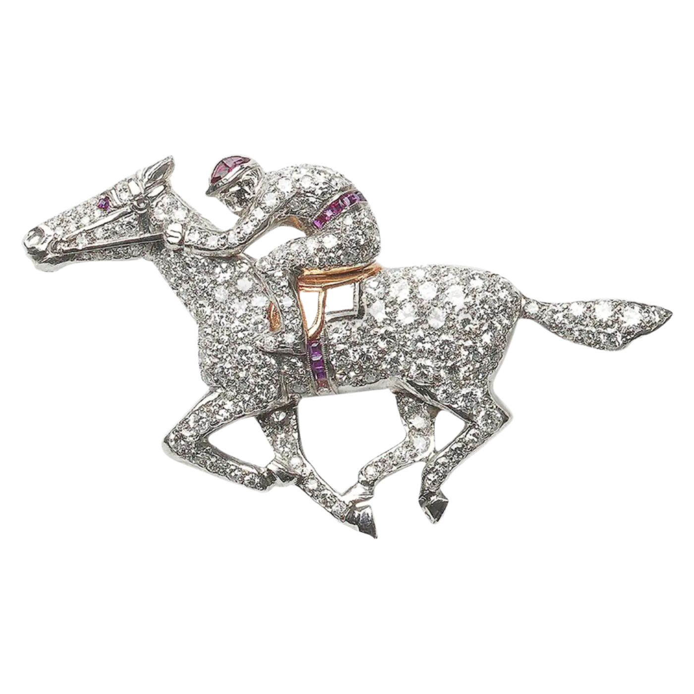 Vintage Diamond, Platinum And Gold Horse And Jockey Brooch, Circa 1960