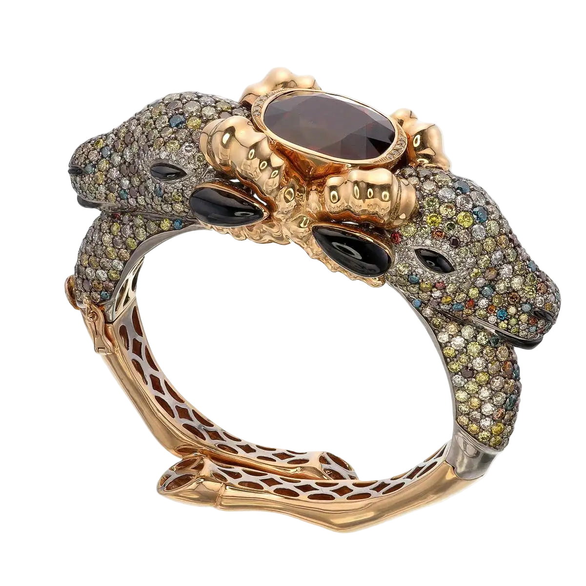 25.68 Carat Fancy Diamonds Intense Two-Faced Rams Bangle With Black Spinel
