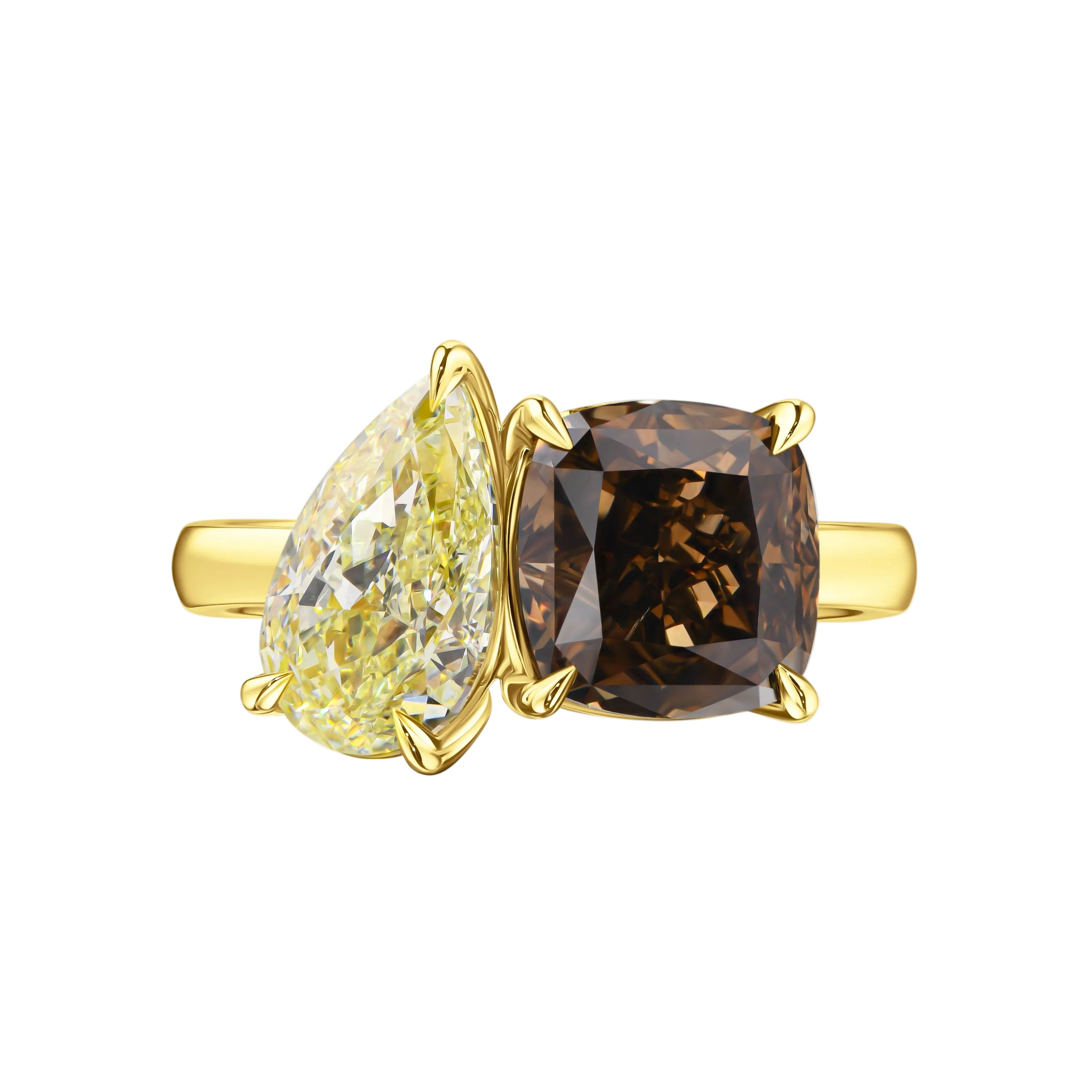 18k Solid Yellow Gold Toi et Moi Fancy Yellow and Brown Diamond Ring 4.69 CTW