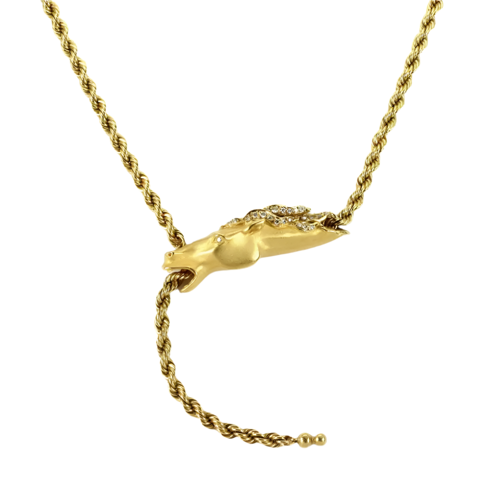 Carrera y Carrera Diamond 18k Solid Yellow Gold Horse Pendant Rope Necklace