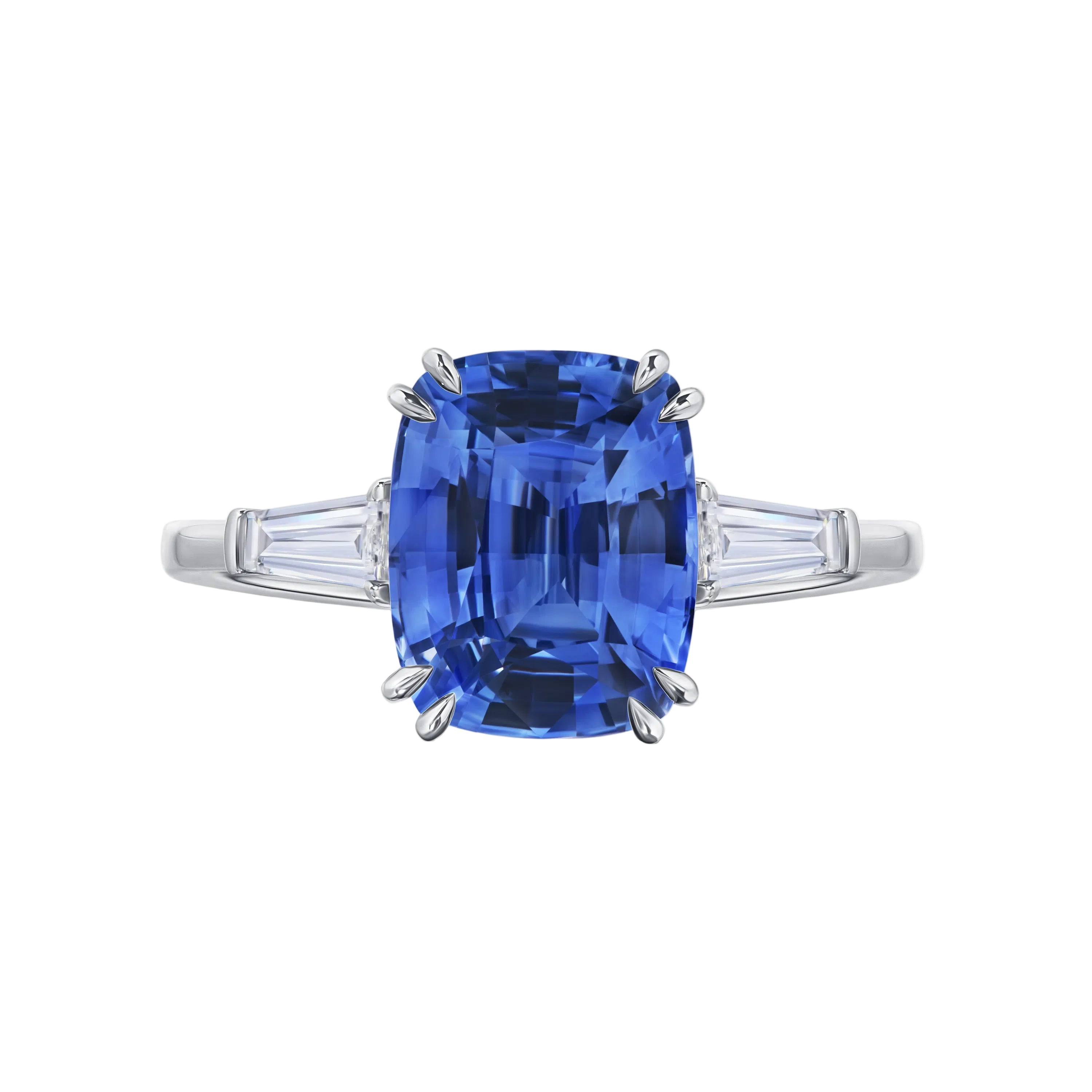 18k Solid White Gold Deep Blue Tanzanite and Diamond Trilogy Ring 3.88 CTW