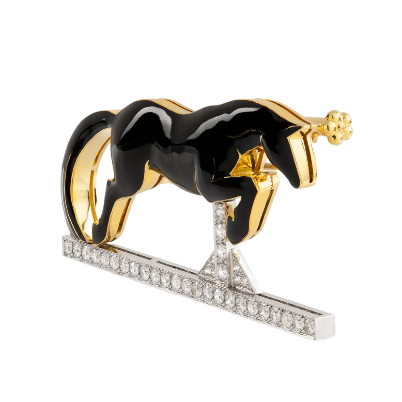 18k Solid Gold Magnificent Enamel & Diamond Jumping Horse Brooch 1.75 CTW