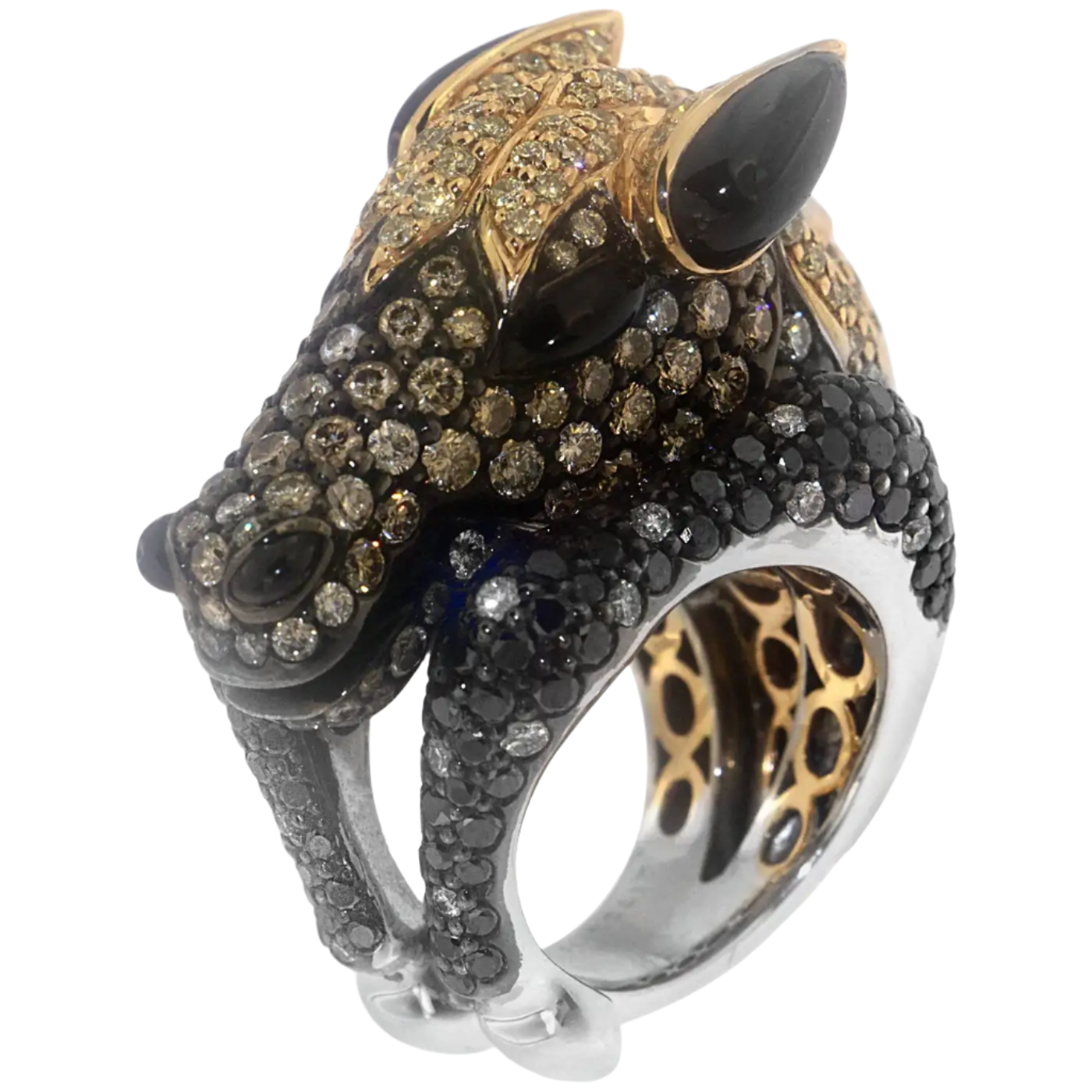 Magnificent Stallion Horse Spinel Cocktail Ring with Diamonds in 18k Solid Gold