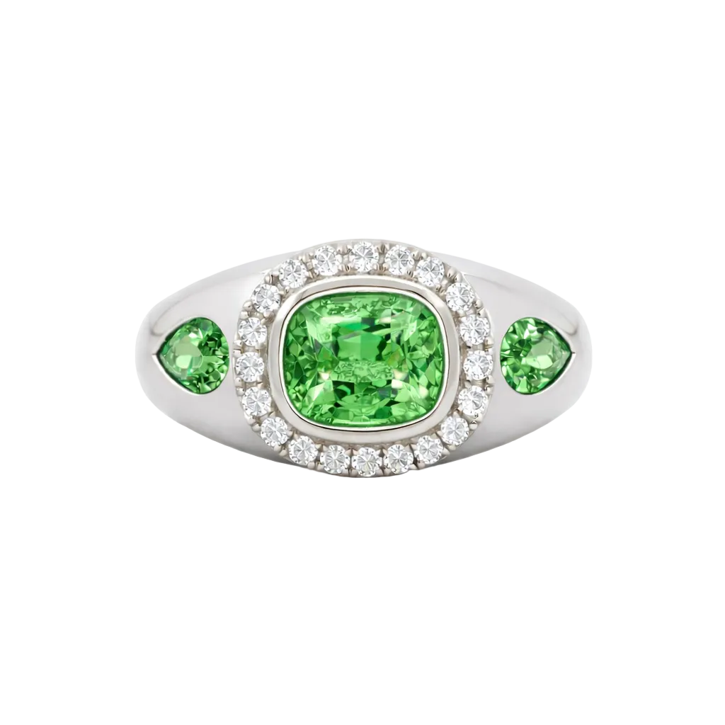 18k Solid White Gold Apple Green Tourmaline & Diamond Cocktail Ring 4.75 CTW