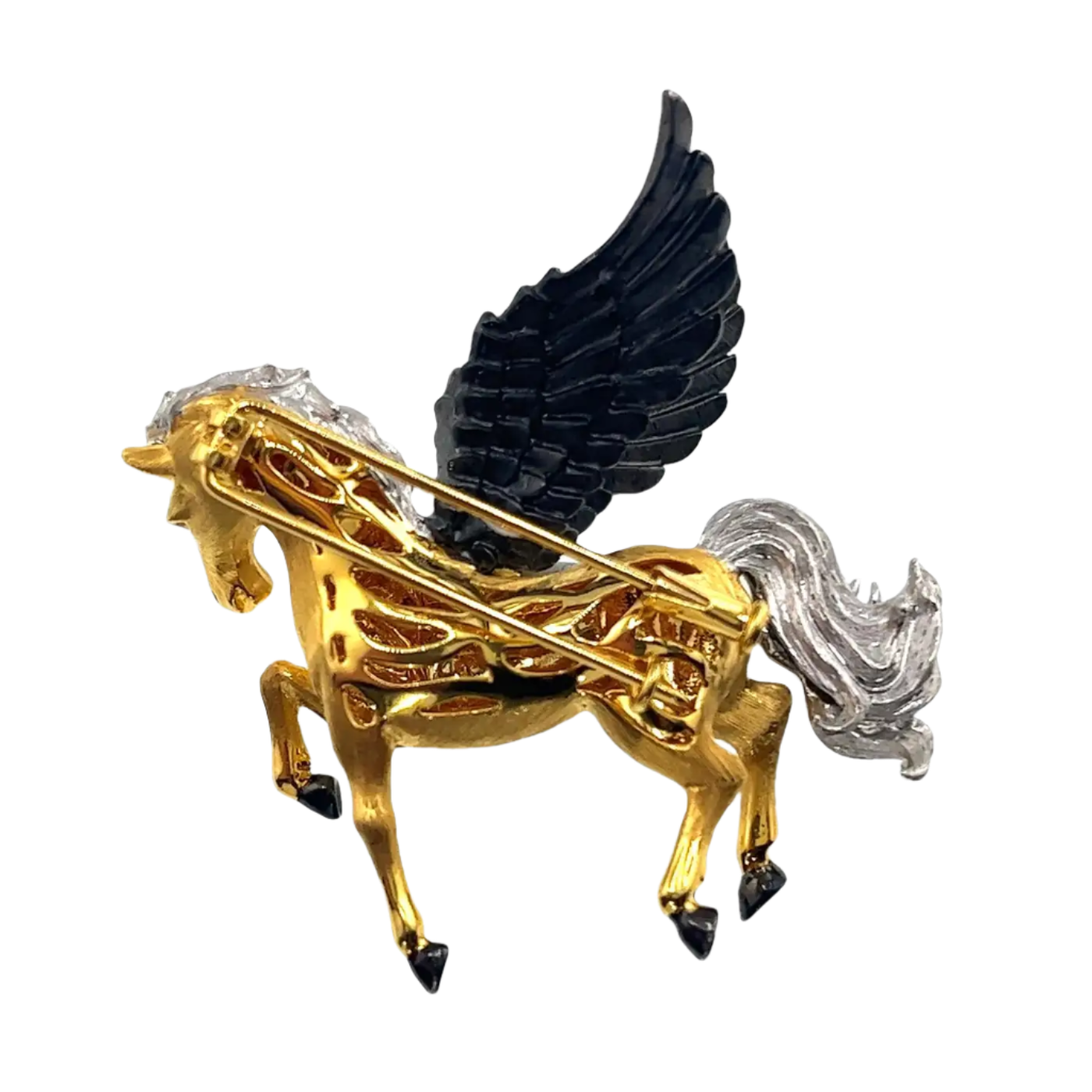 18K Solid Yellow Gold, Rhodium Plated Diamond Horse Brooch and Pendant