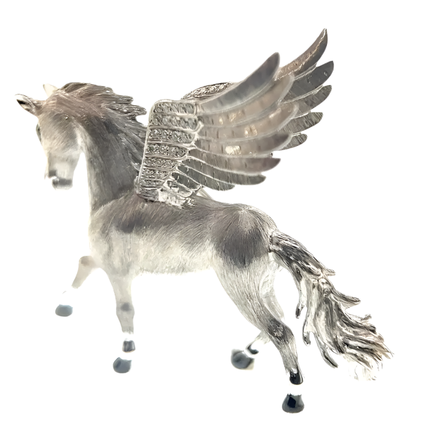 18K Solid White Gold Diamond Horse Brooch and Pendant