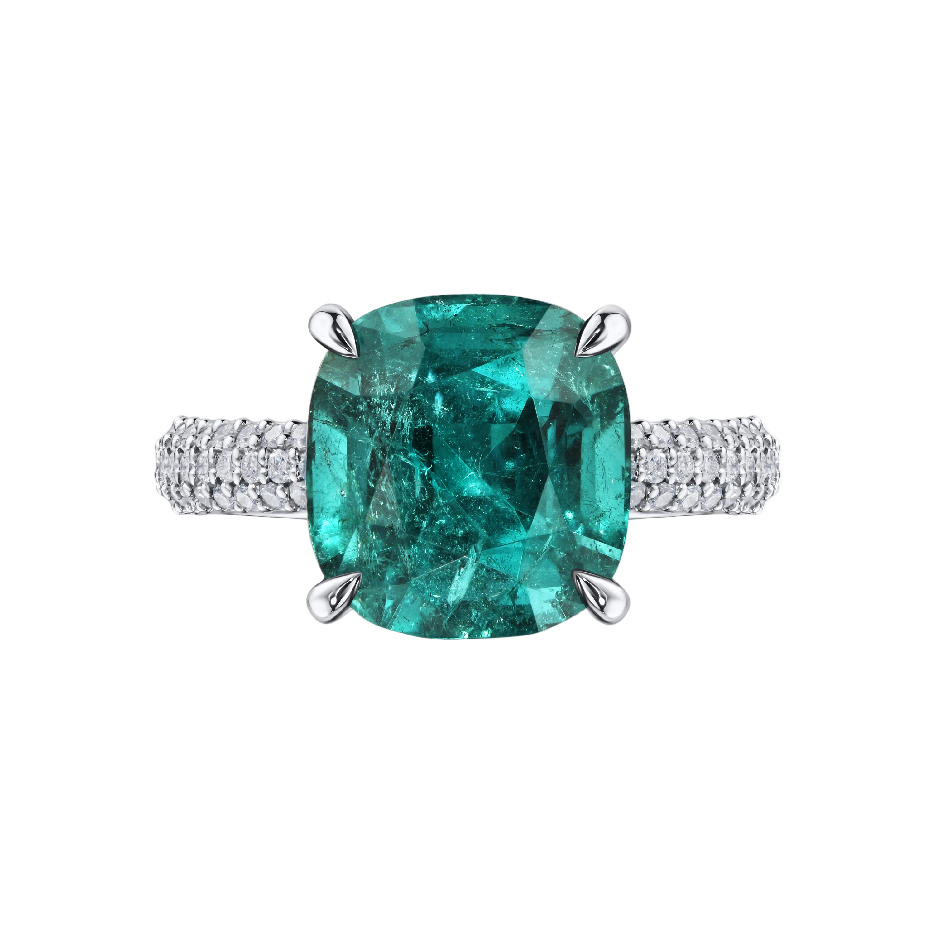 18k Solid White Gold Lagoon Tourmaline and Diamond Cocktail Ring 3.98 CTW