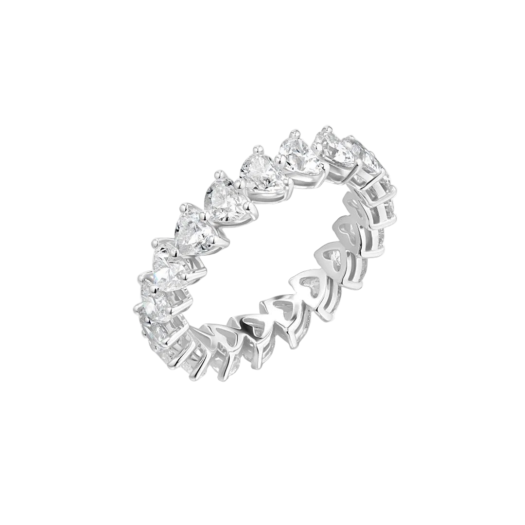 18k Solid White Gold Heart-Shaped Diamond Full Eternity Band 4.25 CTW