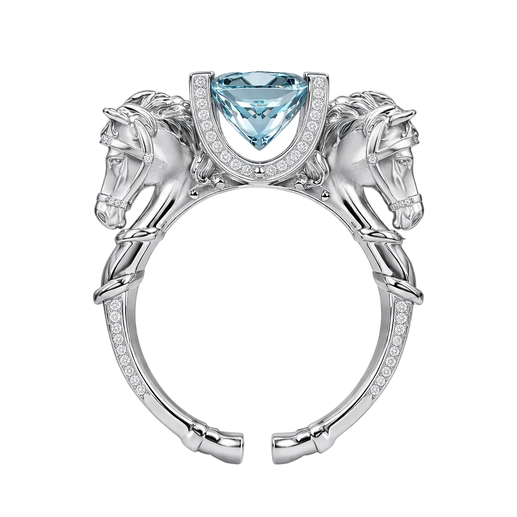 18k Solid White Gold Equestrian Ring with Santa Maria Aquamarine 3.77 CTW