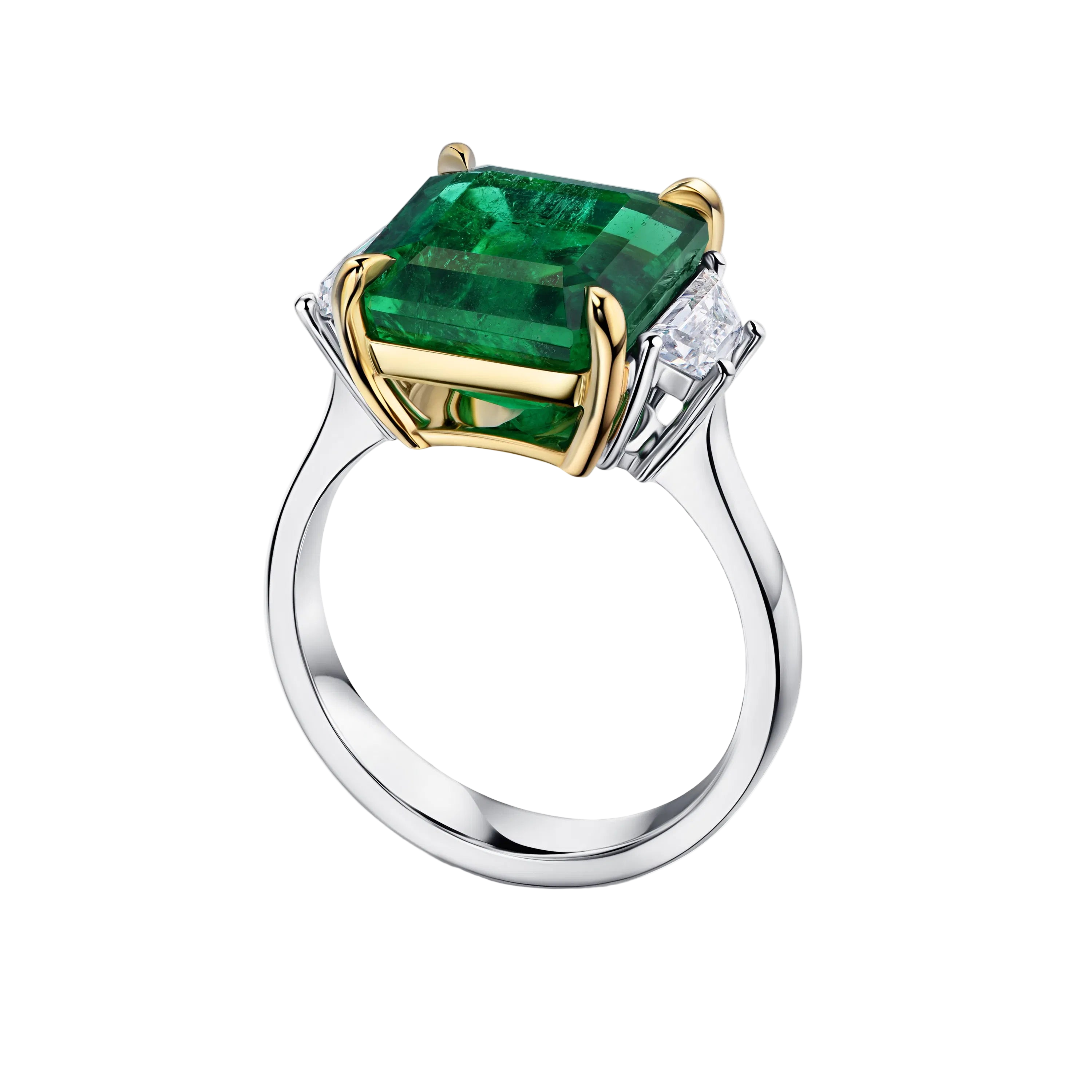 18k Solid White Gold Colombian Emerald and Diamond Estate Ring 4.88 CTW