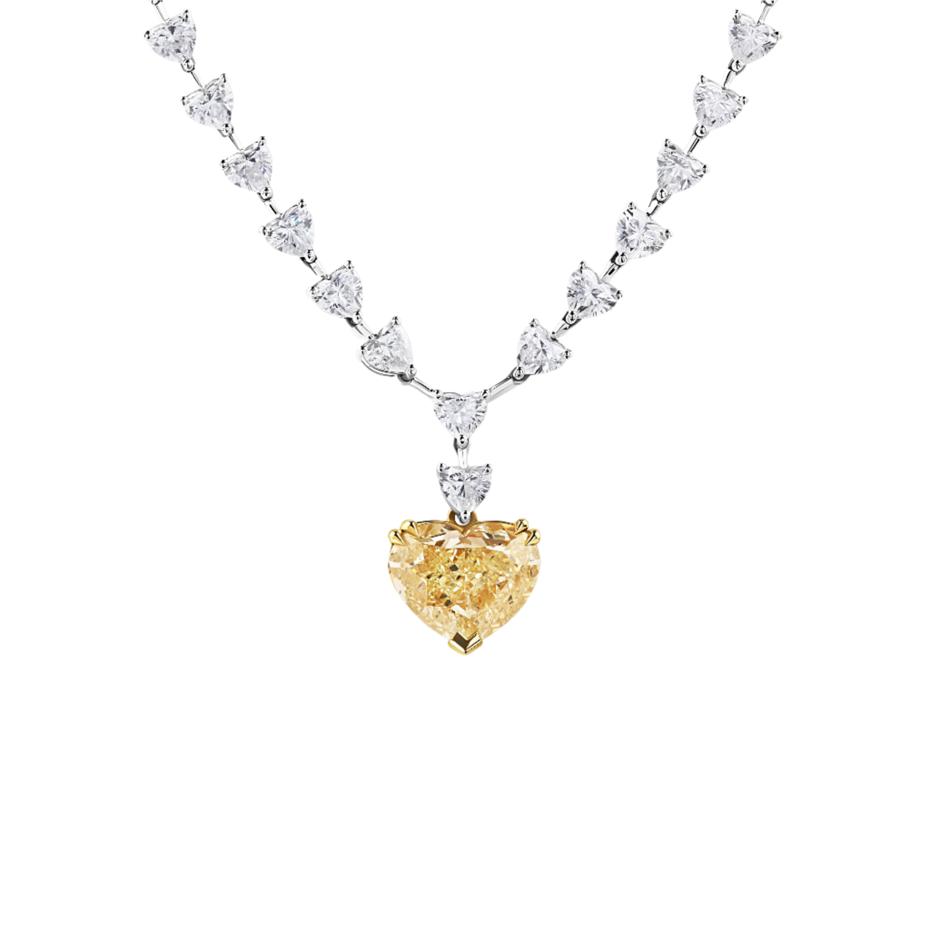 18k Solid White Gold Decadent Riviera Necklace with Fancy Yellow and White Diamonds 27.55 CTW