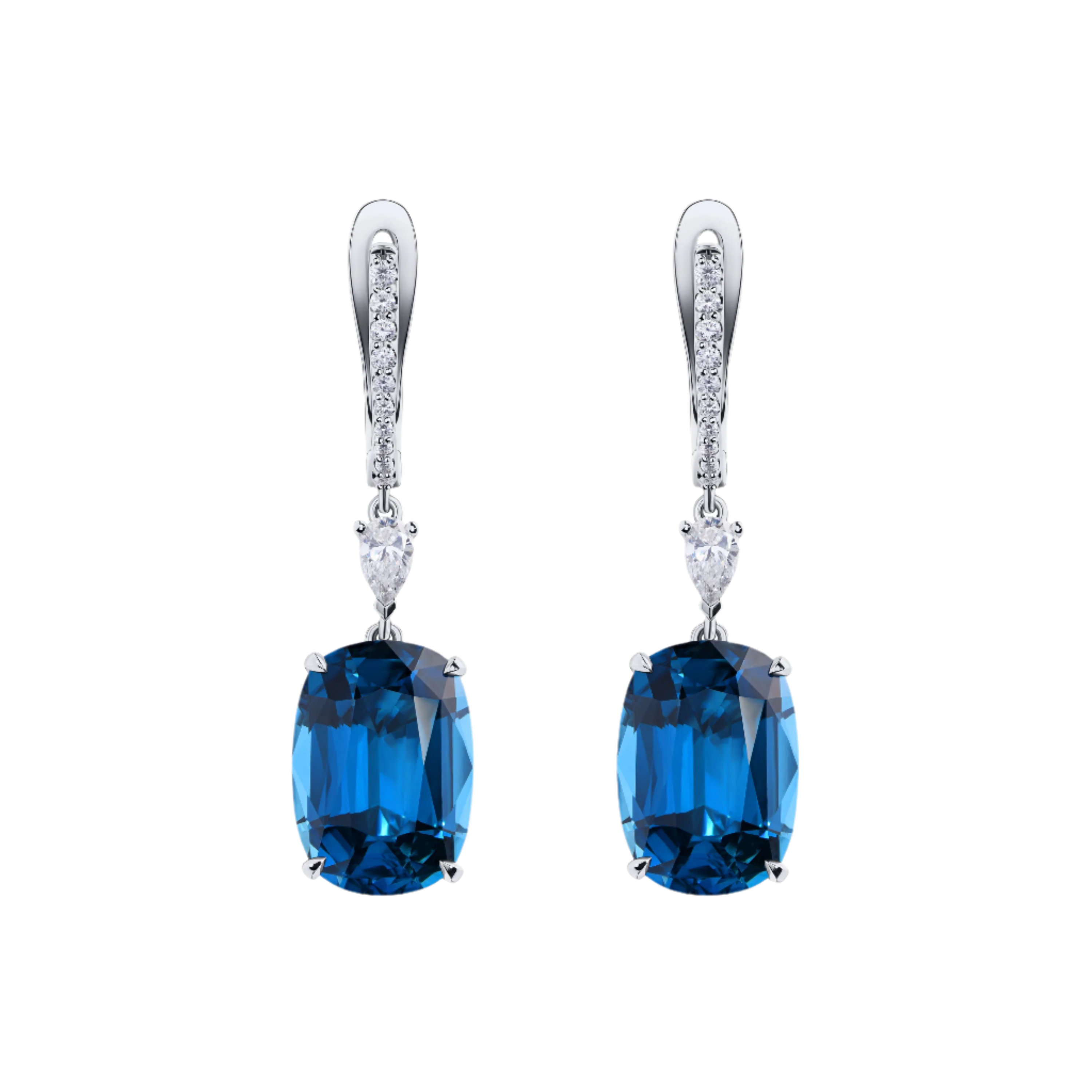 18k Solid White Gold Royal Blue Sapphire and Diamond Cocktail Earrings 8.60 CTW