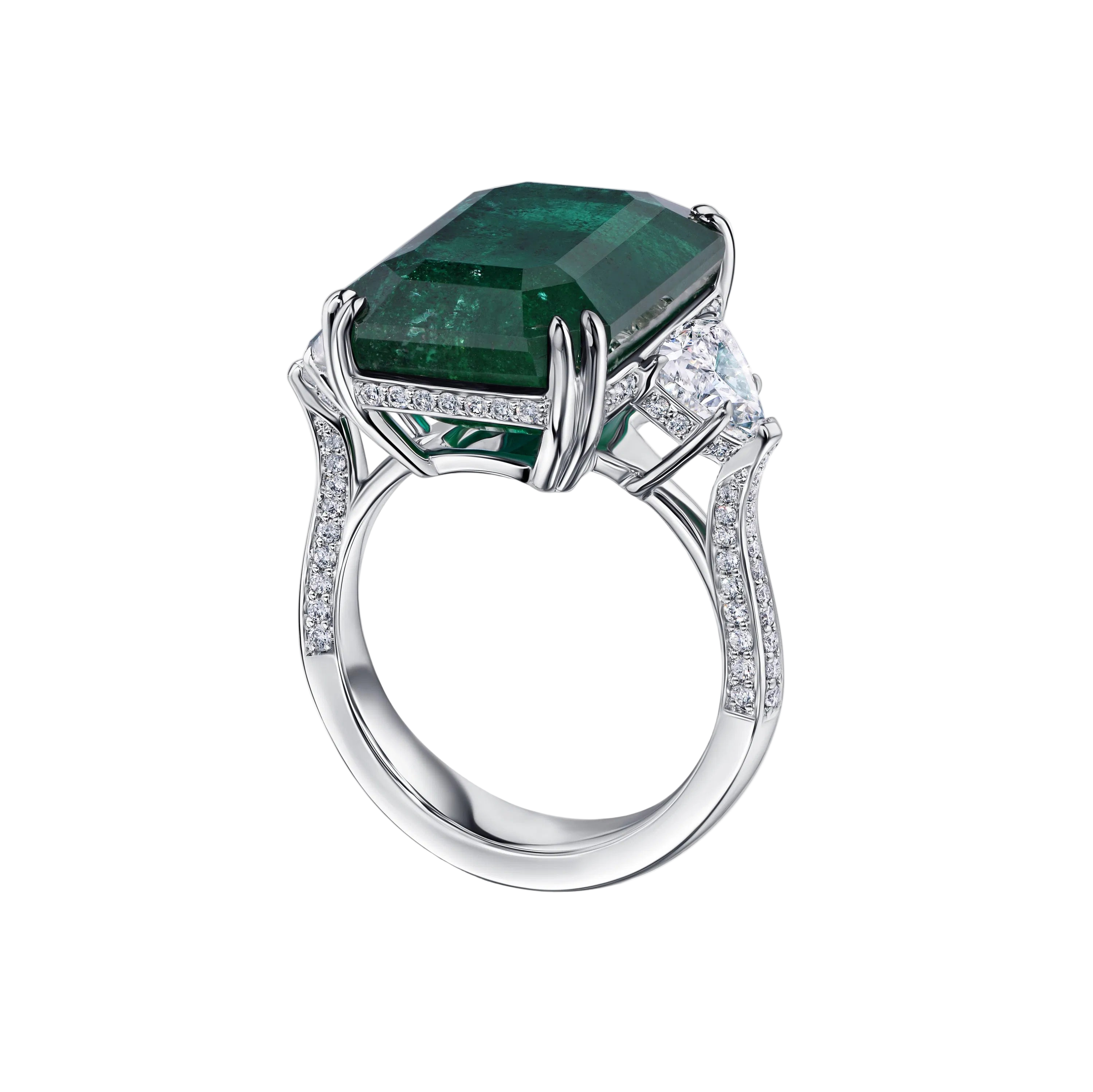 18k Solid White Gold Collectible Zambian Emerald and Diamond Cocktail Ring 14.77 CTW