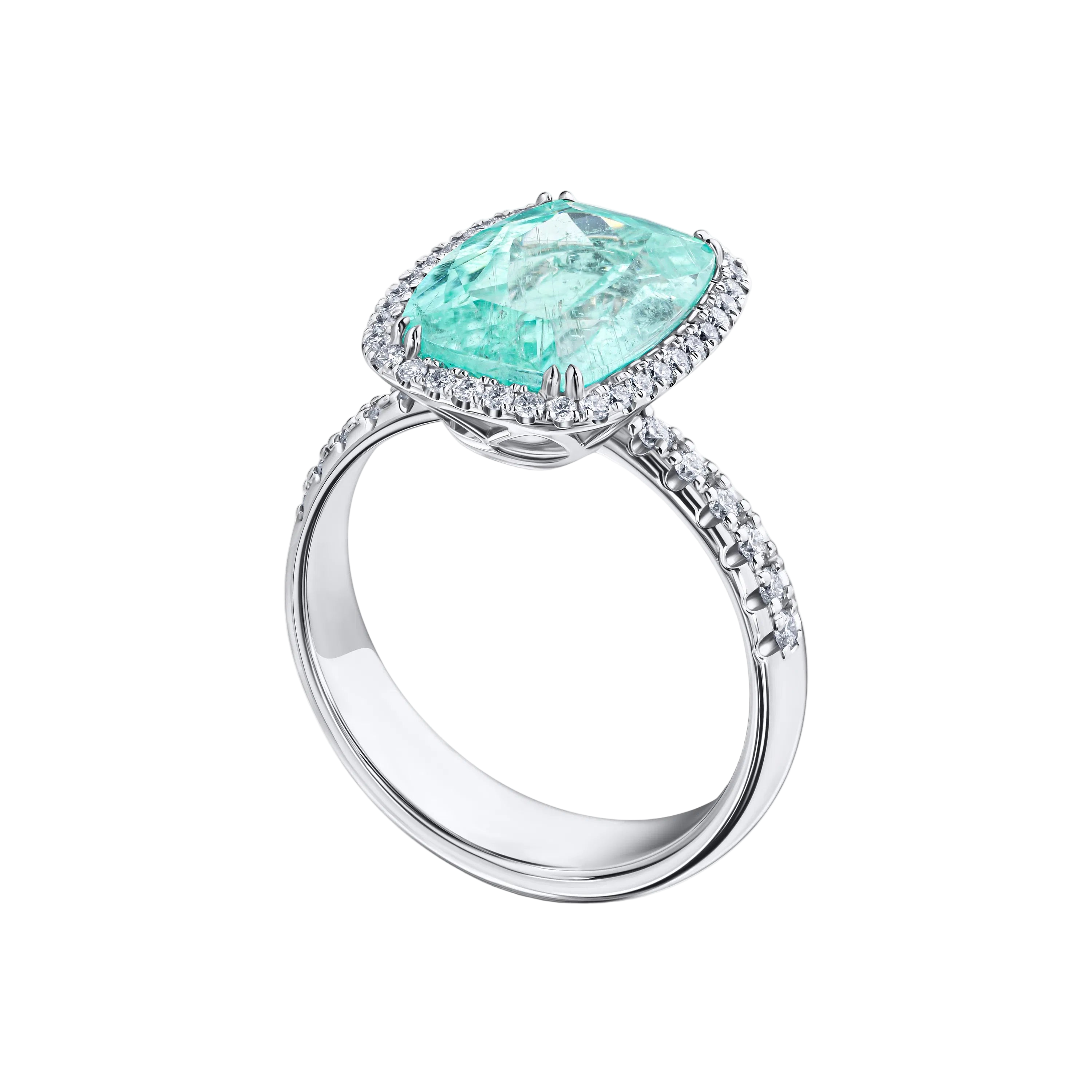 18k Solid White Gold Lagoon Tourmaline and Diamond Cocktail Ring 7.55 CTW