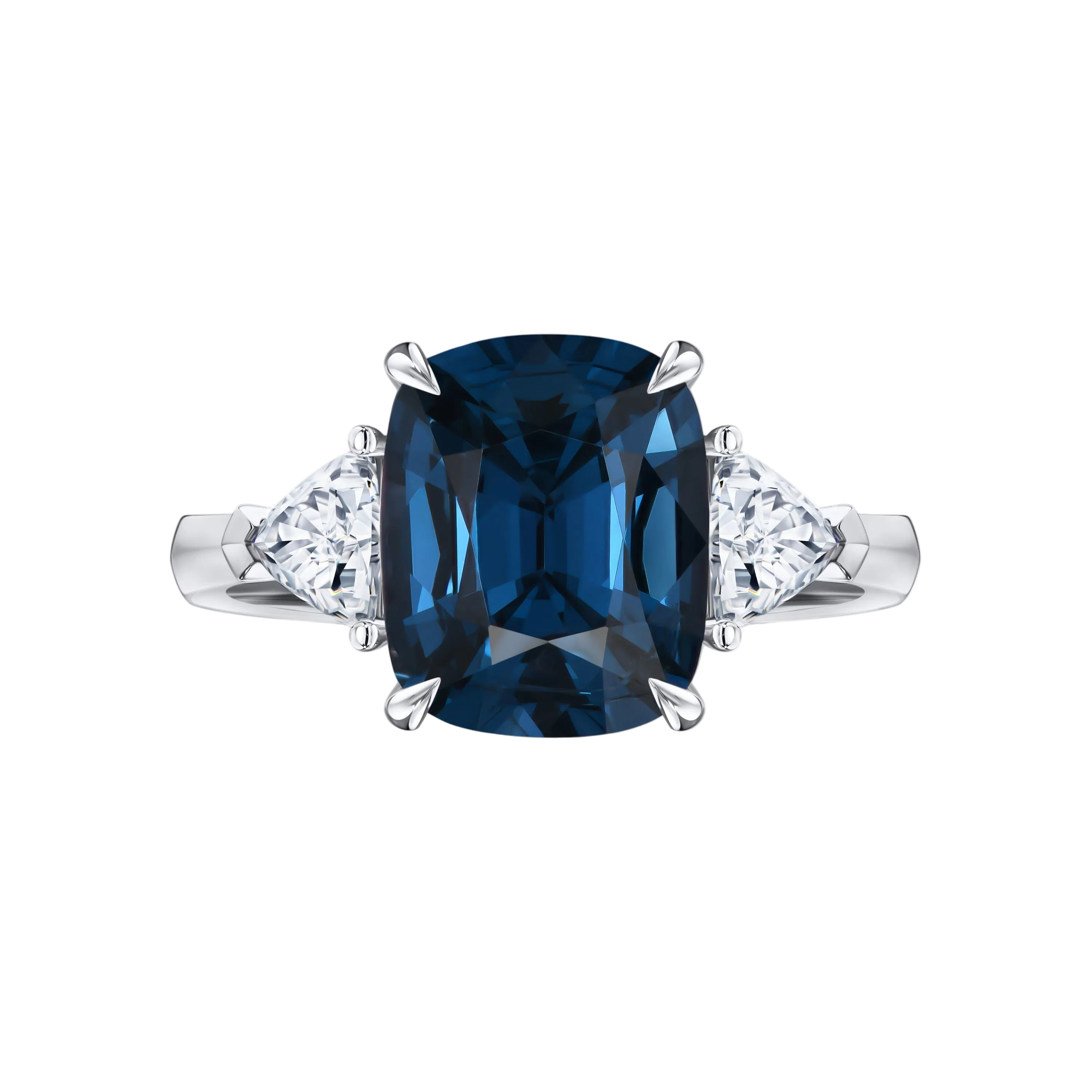 18k Solid White Gold Royal Blue Sapphire and Diamond Ring 3.85 CTW