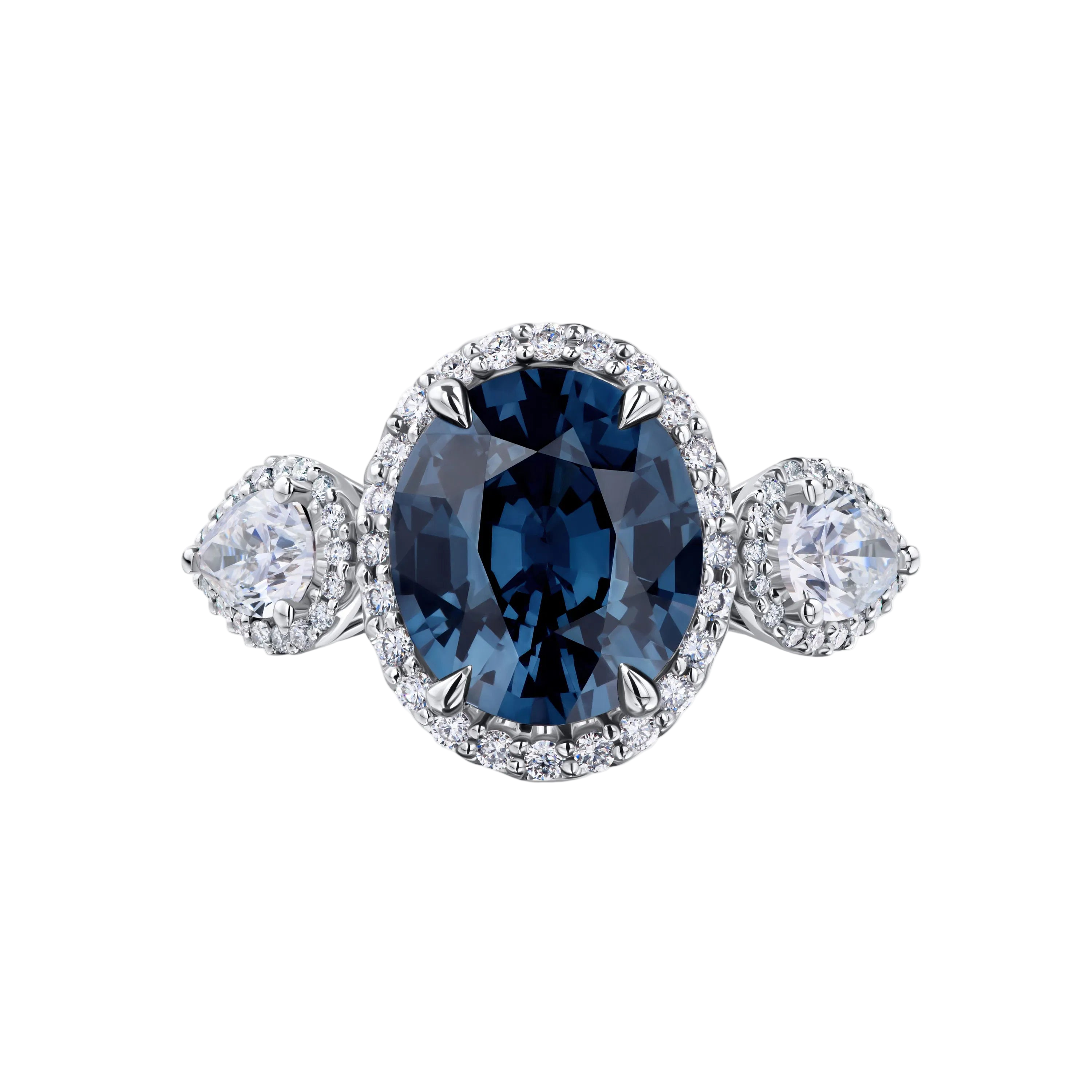 18k Solid White Gold Royal Blue Sapphire and Diamond Elegant Cocktail Ring 4.10 CTW