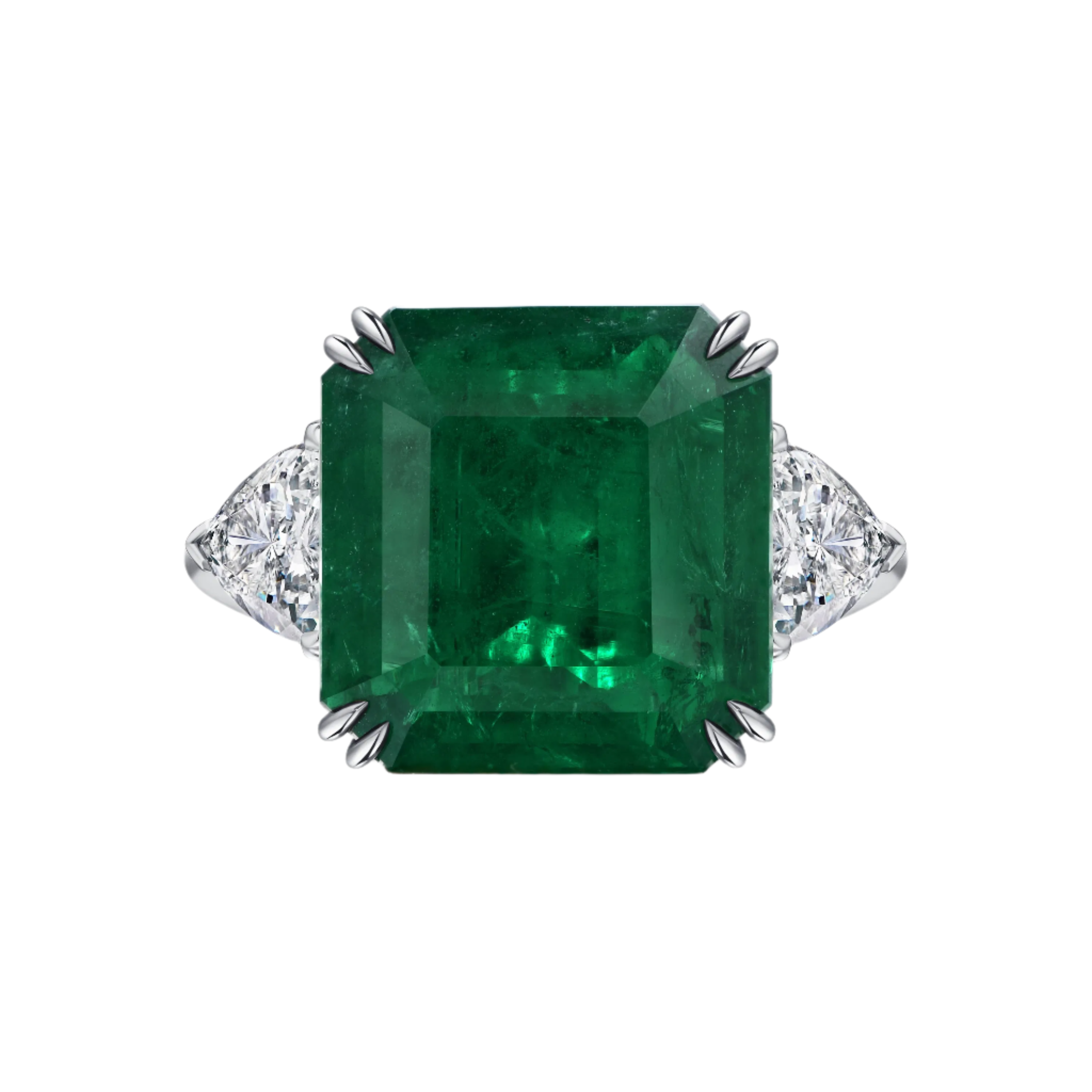 18k Solid White Gold Zambian Emerald and Diamond Estate Ring 6.50 CTW
