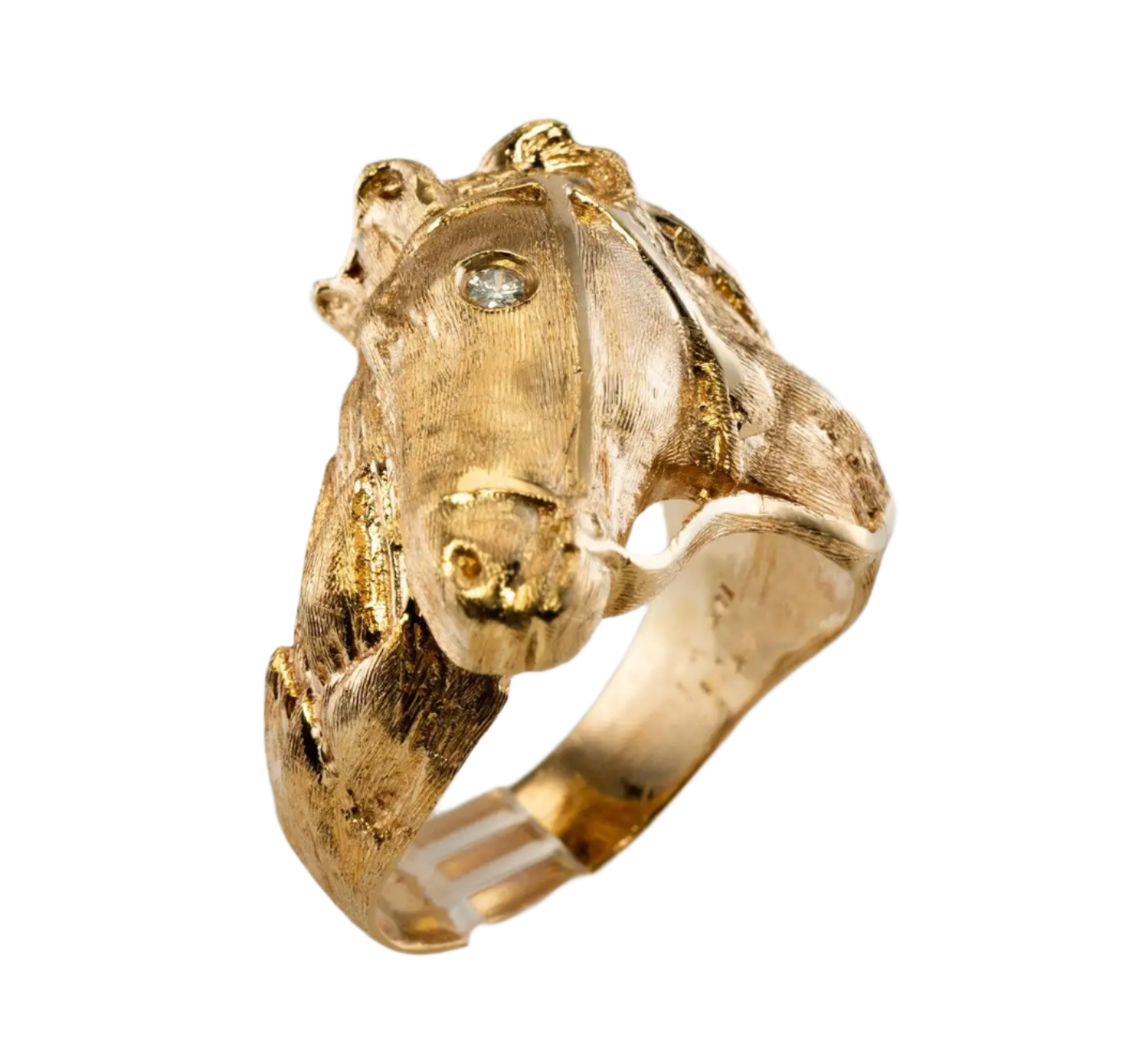 18k Solid Yellow Gold Vintage Diamond Horse Head Ring