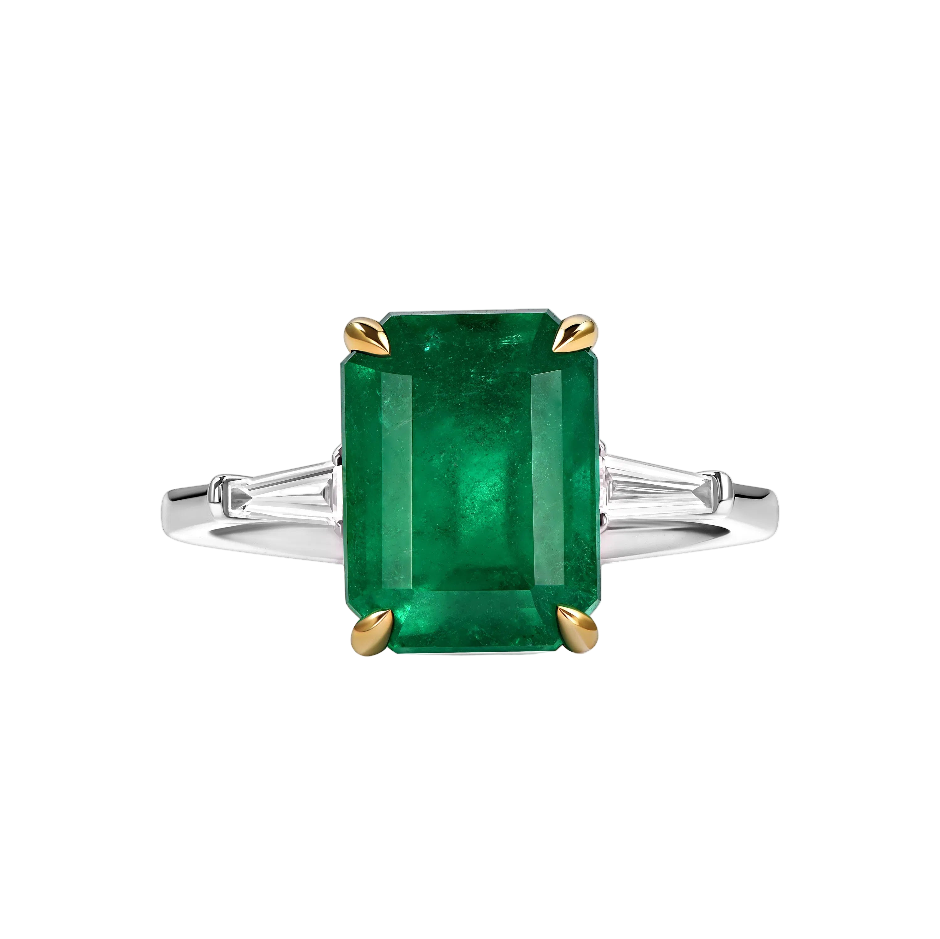 18k Solid White Gold Zambian Emerald and Diamond Trilogy Ring 3.64 CTW