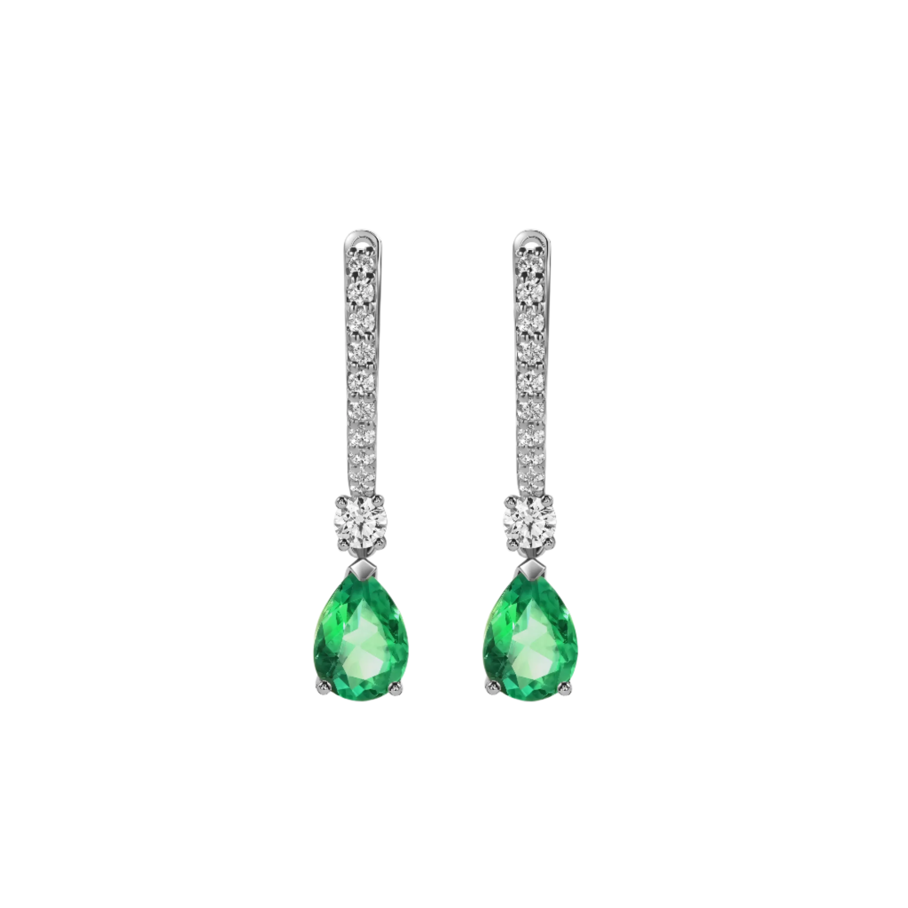 18k Solid White Gold Colombian Emerald and Diamond Drop Earrings 5.20 CTW