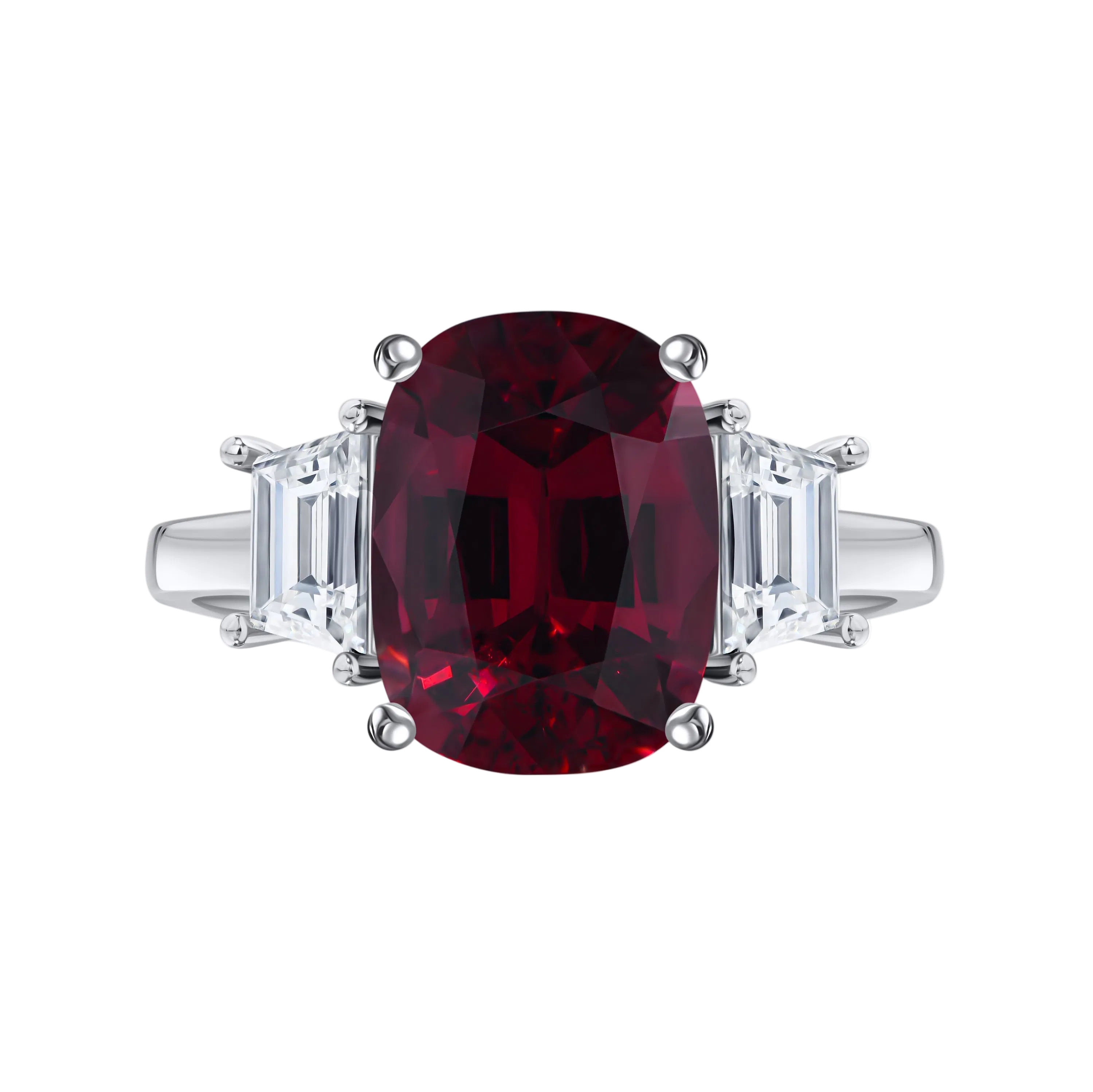 18k Solid White Gold Ravishing Rubellite and Diamond Trilogy Ring 5.90 TCW