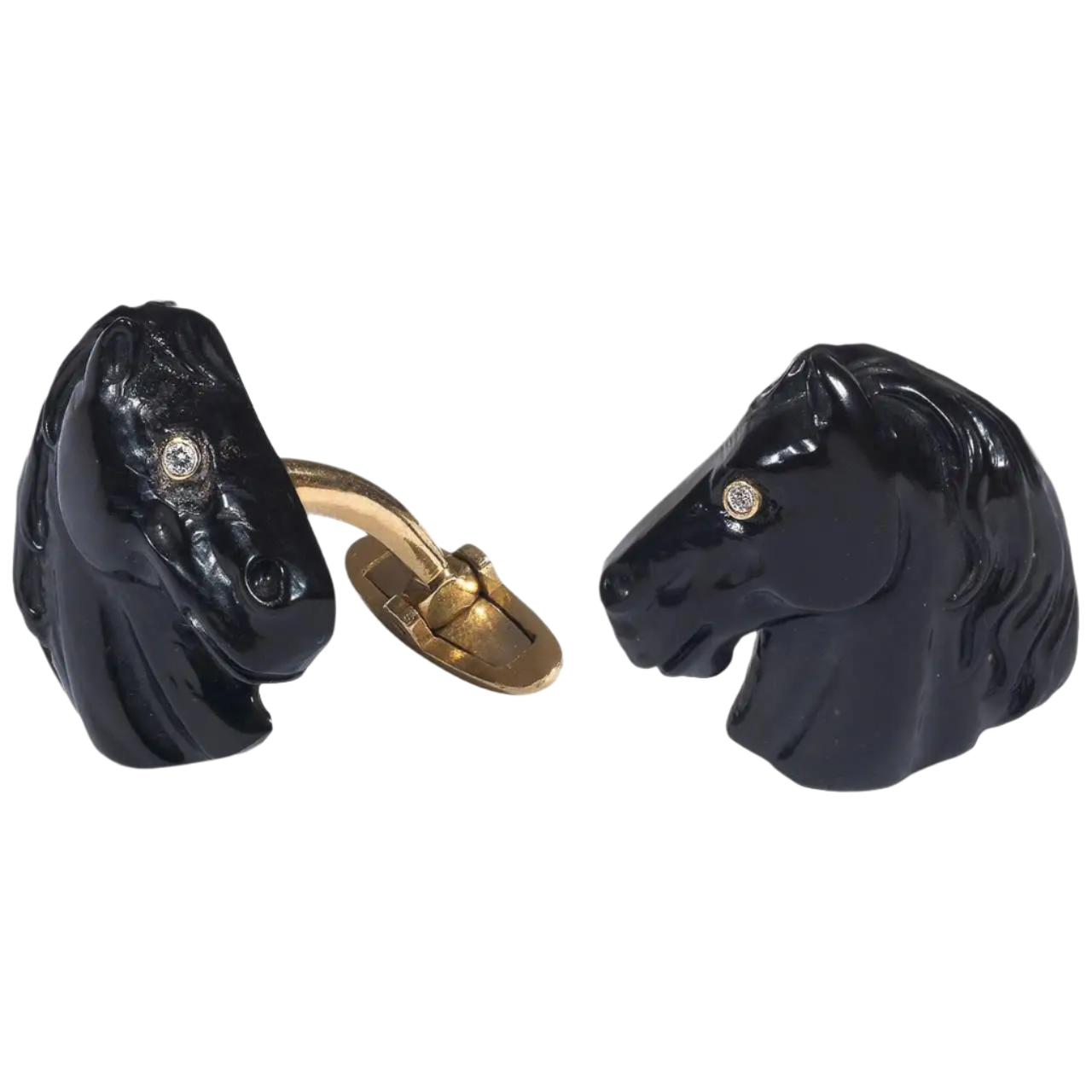 Onyx Diamond 18k Solid Yellow Gold Gold Horse Head Cufflinks