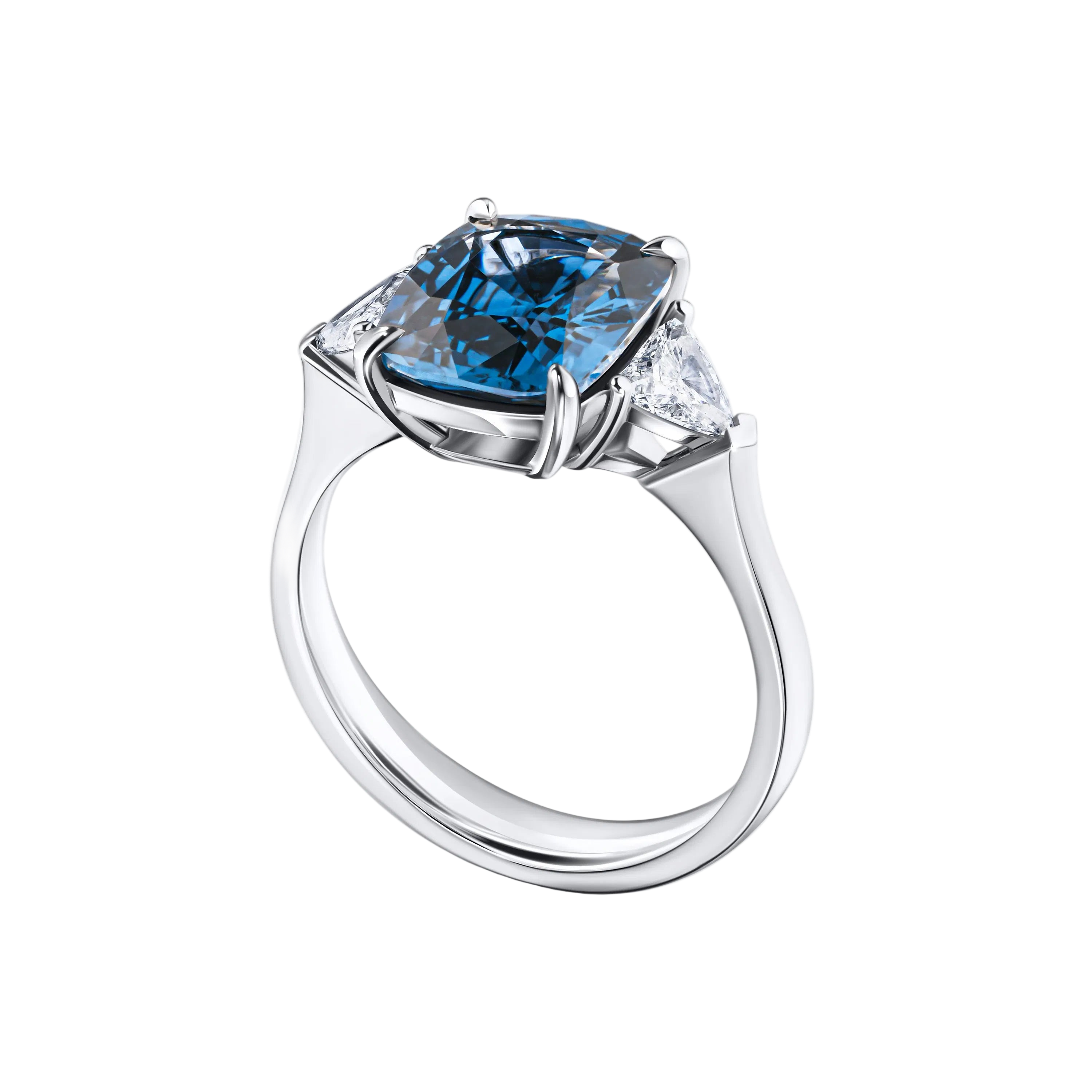 18k Solid White Gold Royal Blue Sapphire and Diamond Ring 3.85 CTW