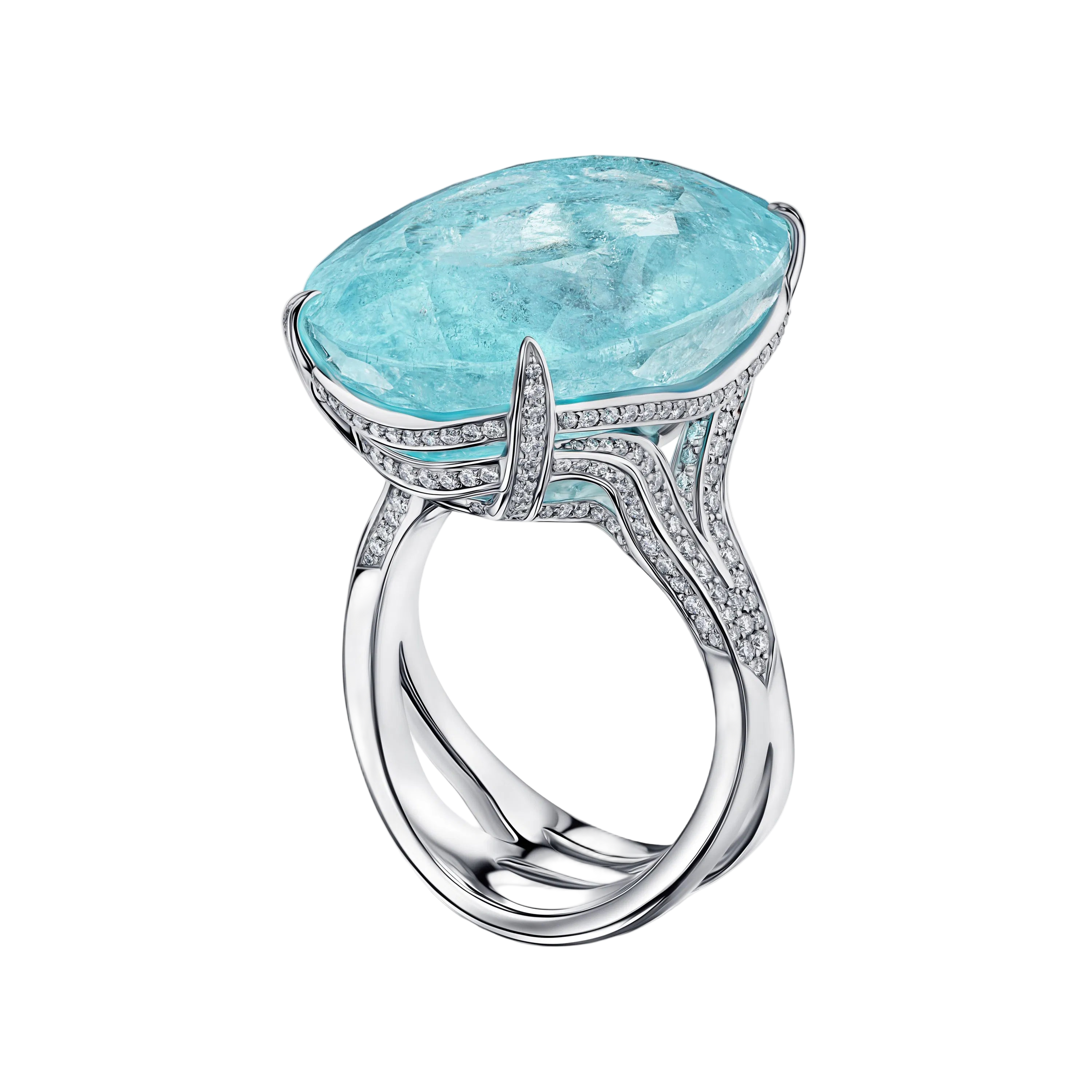 18k Solid White Gold Collectible Blue Tourmaline and Diamond Cocktail Ring 23.55 CTW