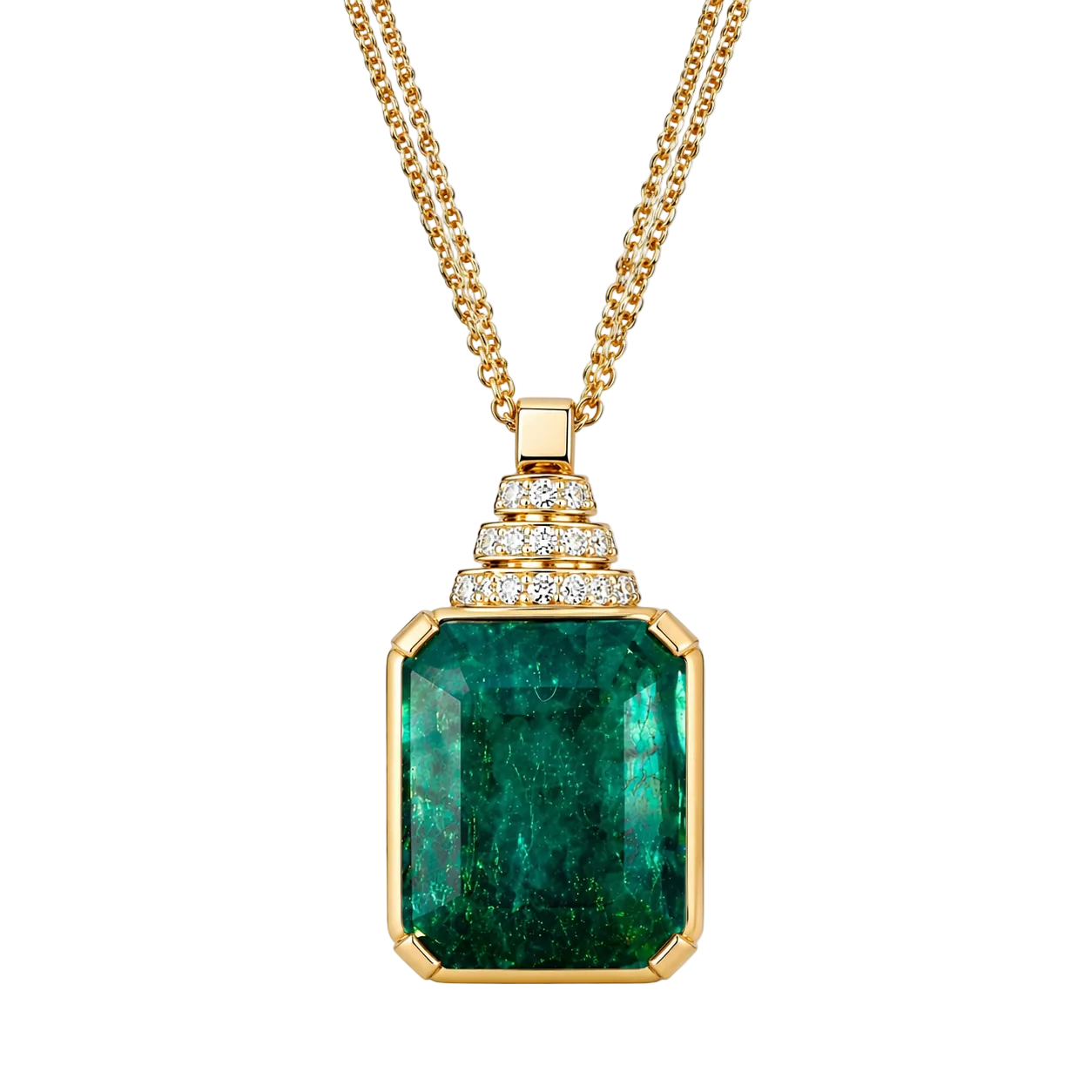 18K Solid Yellow Gold South African Savanna Pendant with Emerald and Diamonds on Adjustable Chain 11.77 CTW