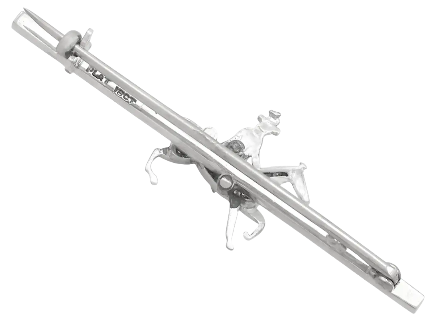 1890s Victorian Diamond and Enamel, Platinum and 18k White Gold Hunting Bar Brooch