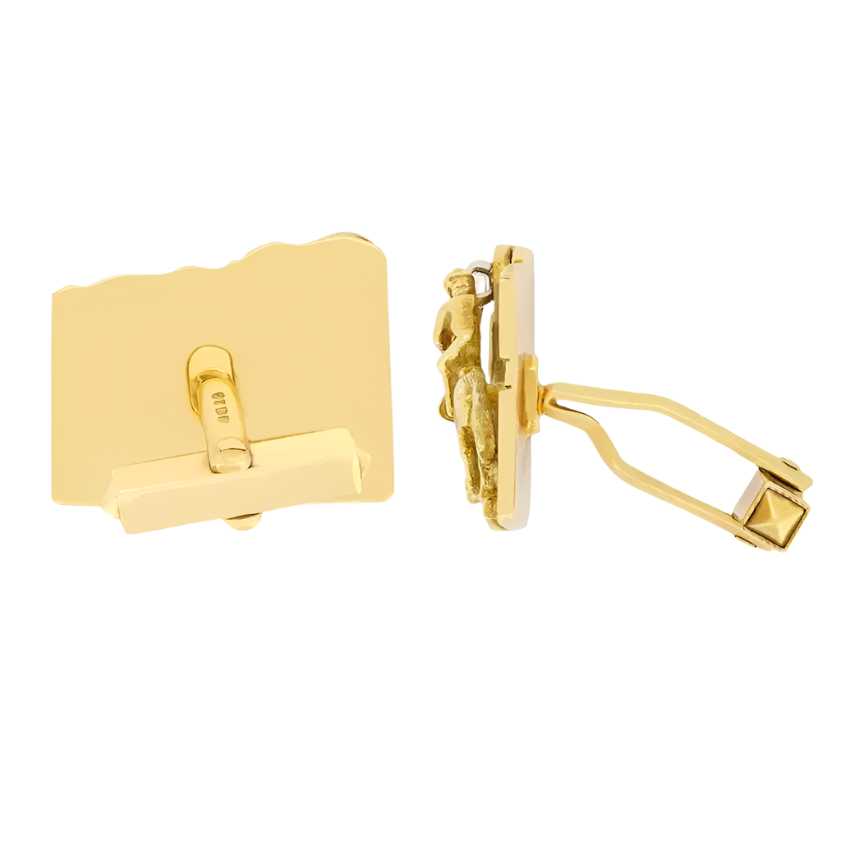 18k Solid Yellow Gold Vintage 0.20ct Diamond Horse and Jockey Cufflinks, c.1973