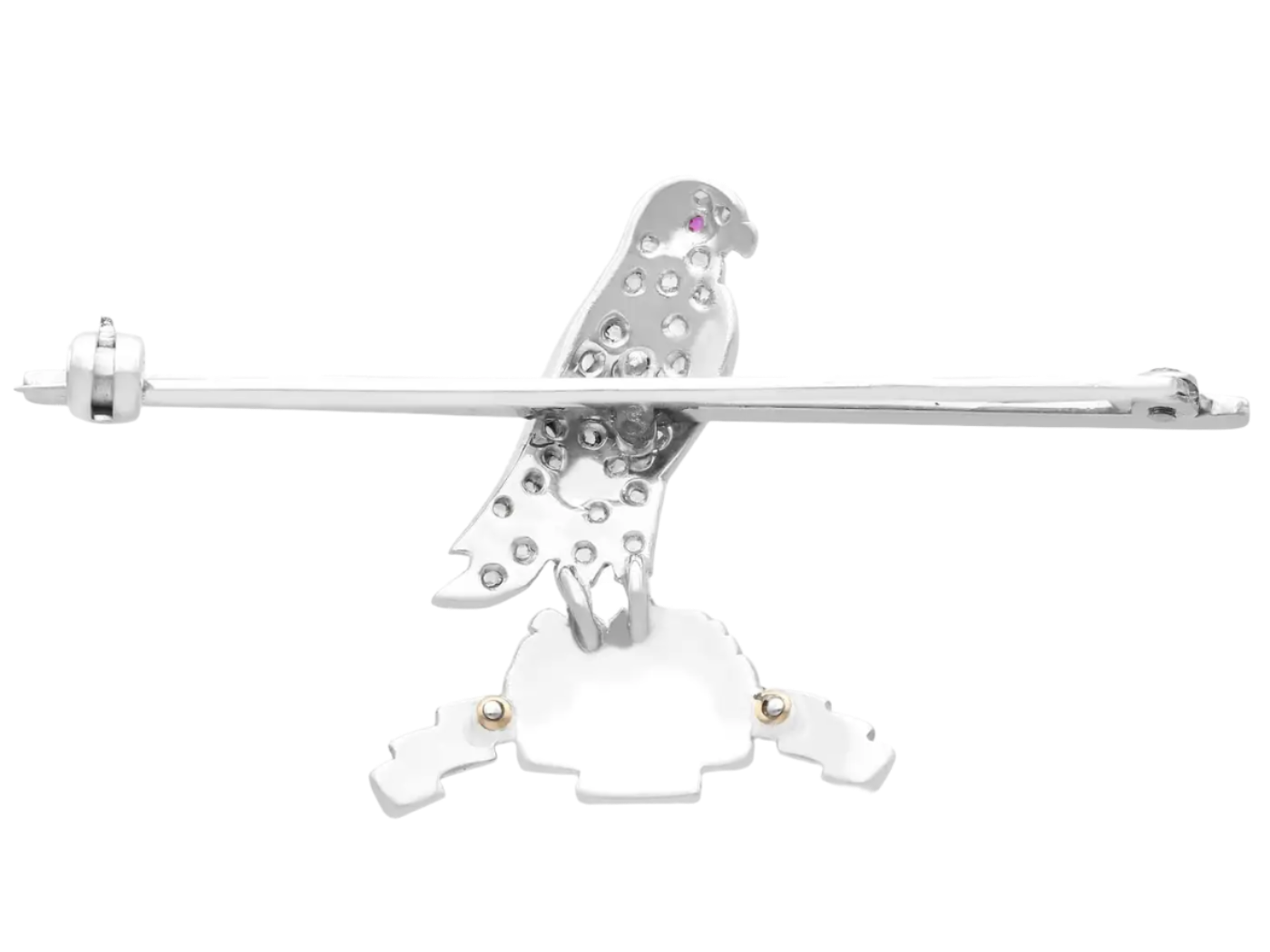 Antique 1930s Diamond and Ruby 18k Solid White Gold Regimental Brooch