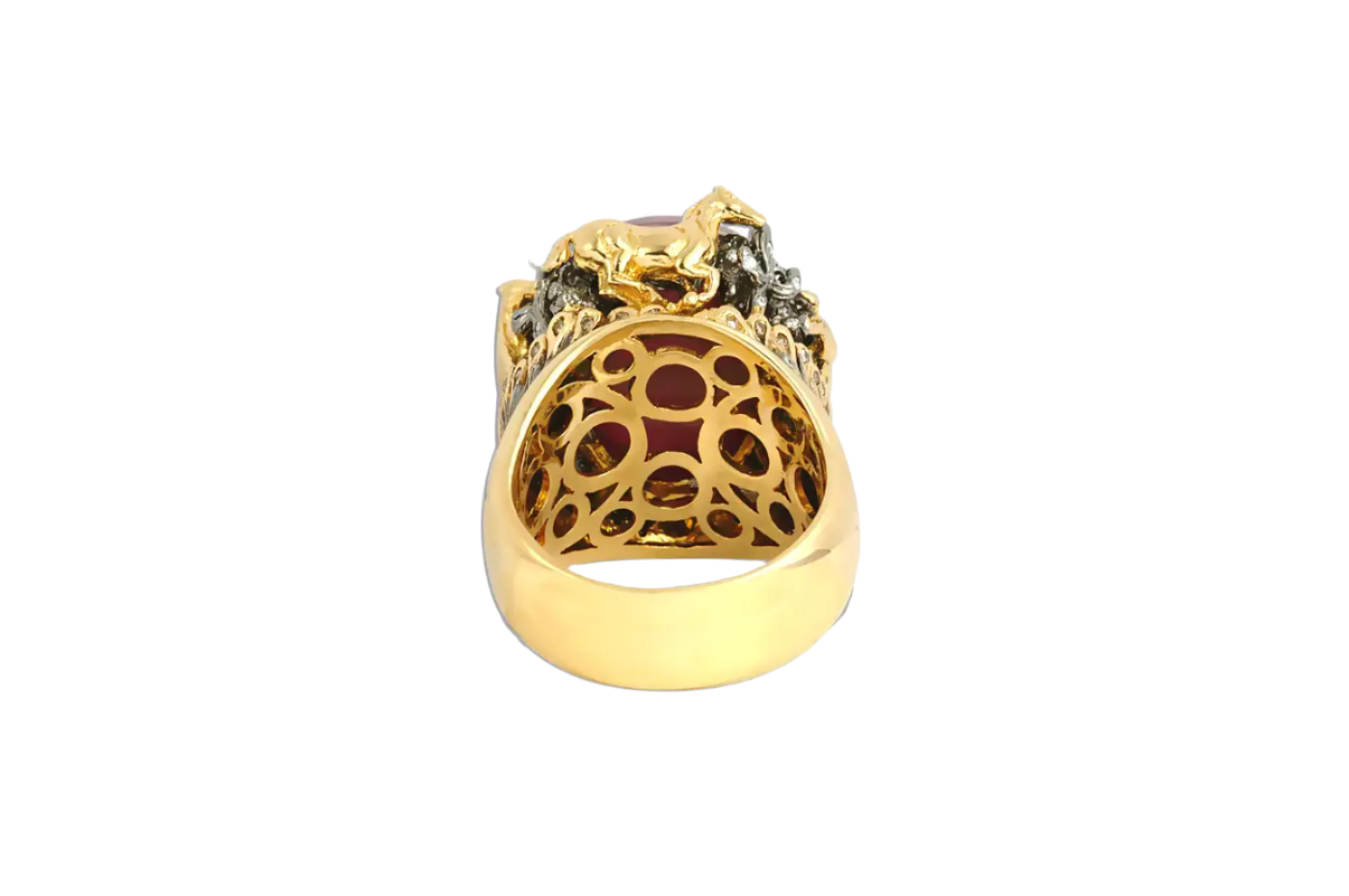 Rubellite Cat's Eye, Brown Diamond with Diamond Horse Ring in 18K Solid Gold