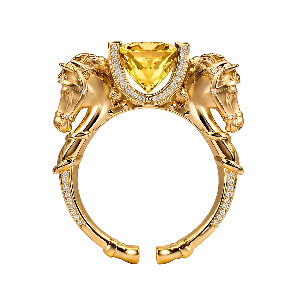 18k Solid Yellow Gold Equestrian Ring with Sri Lankan Yellow Sapphire 4.78 CTW