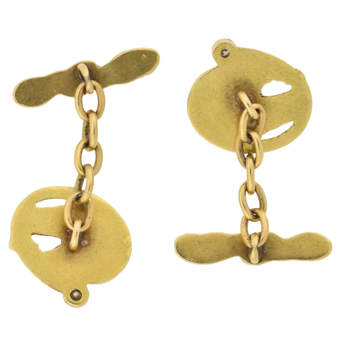 Edwardian 18k Solid Yellow Gold Diamond Double Horse Photo Finish Cufflinks