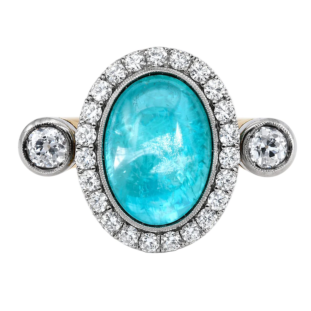 18k White Gold Cabochon Cut Paraiba Tourmaline and Diamond Ring 6.25CTW