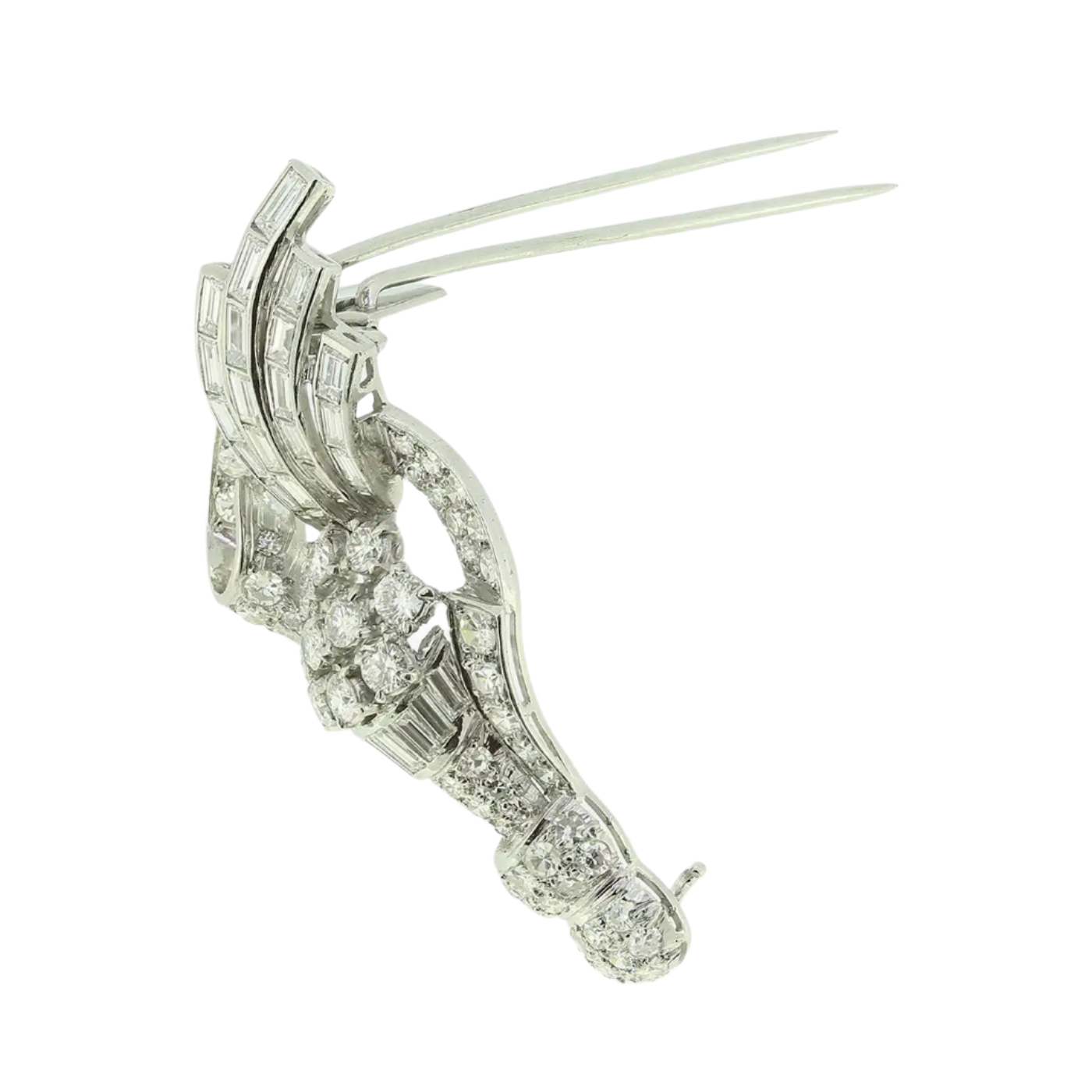 18k Solid White Gold Vintage Diamond Spray Brooch 8,66 CTW