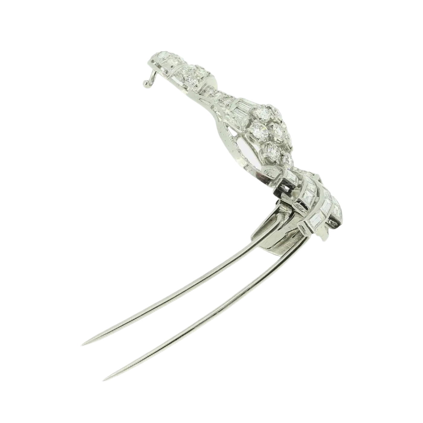 18k Solid White Gold Vintage Diamond Spray Brooch 8,66 CTW