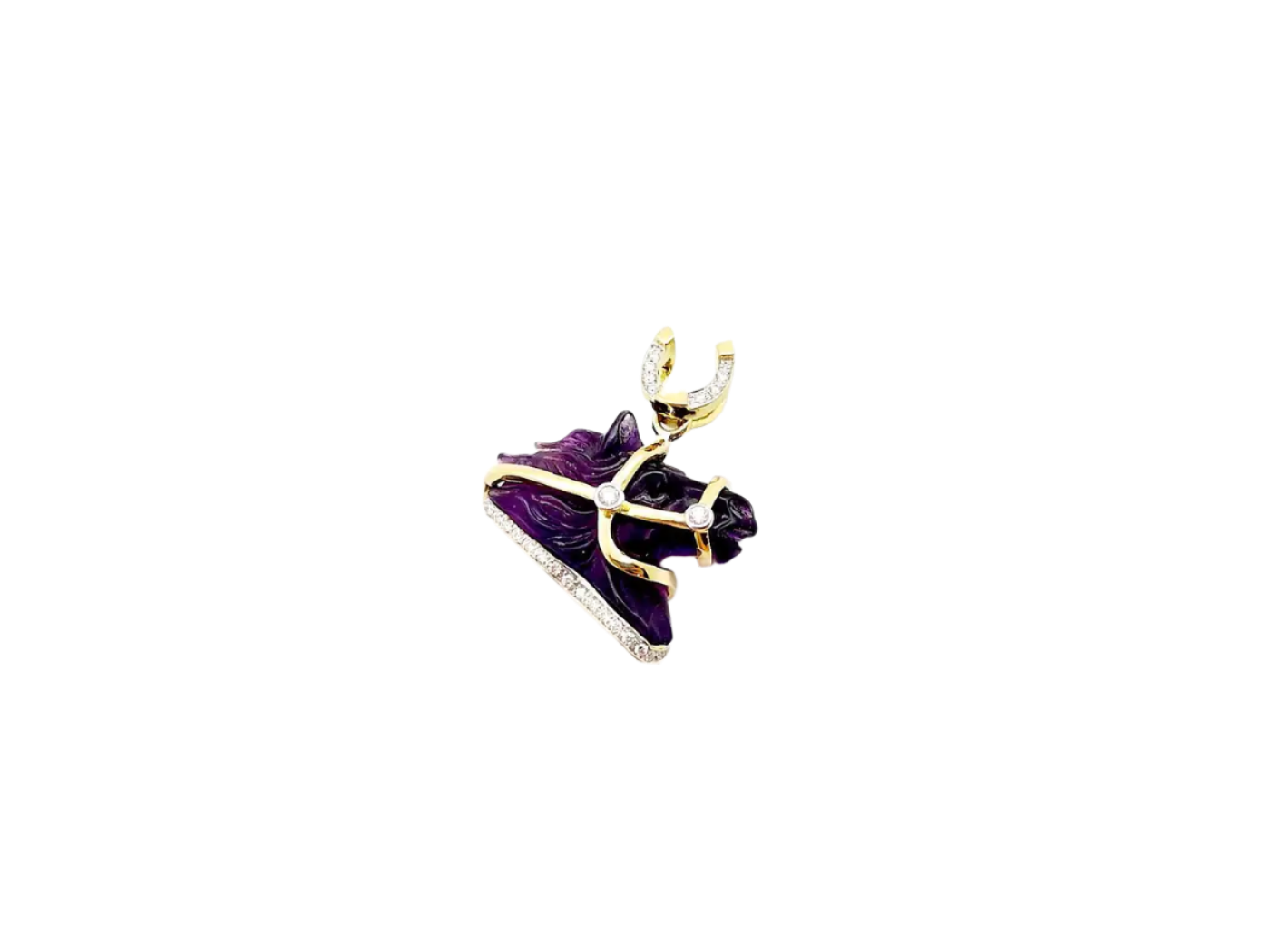 Amethyst Horse Carving with Diamond Pendant set in 18k Solid Gold Setting