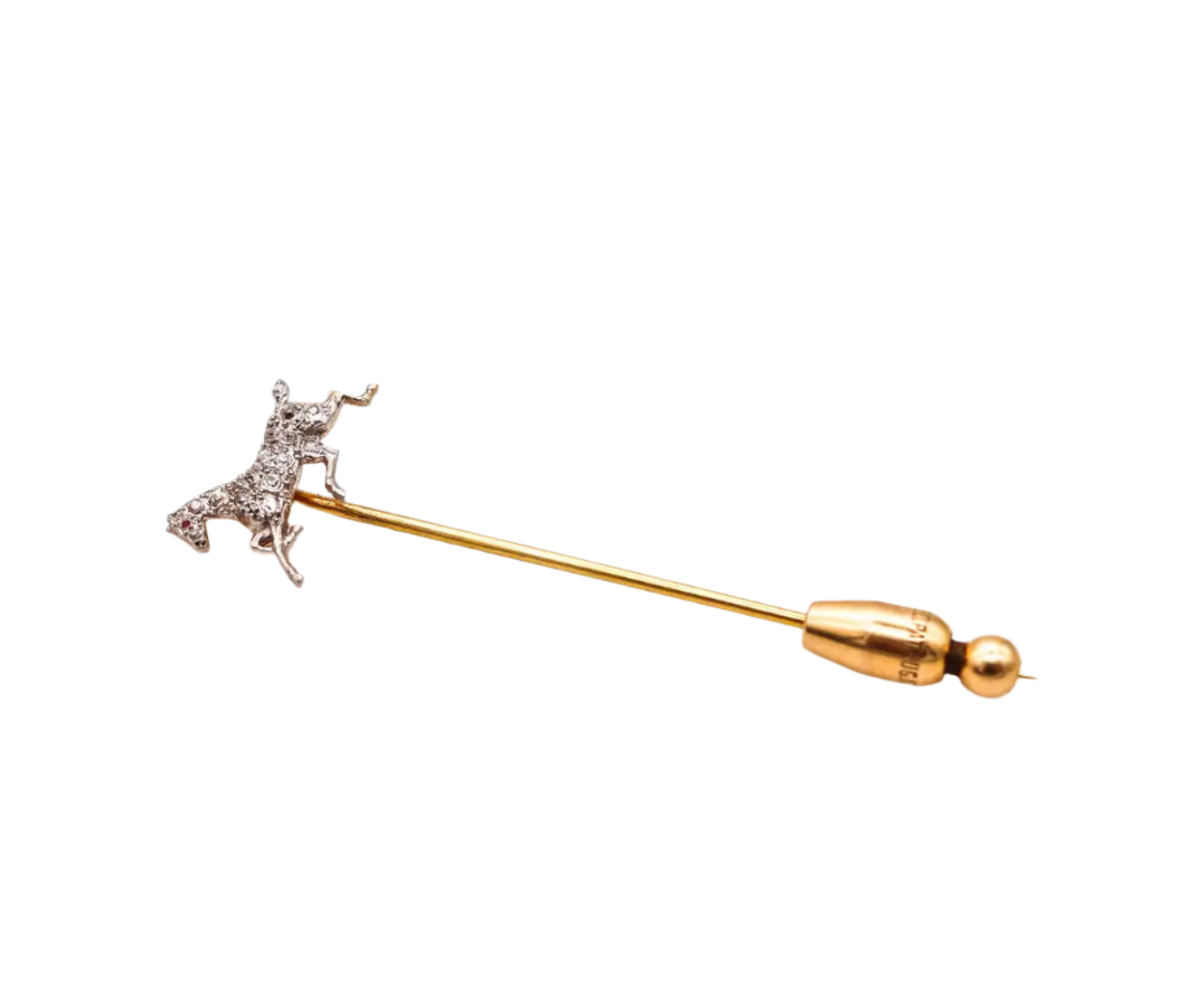 Edwardian 1909 Horse Stick Pin In 18k Gold And Platinum With Rose Cut Diamonds