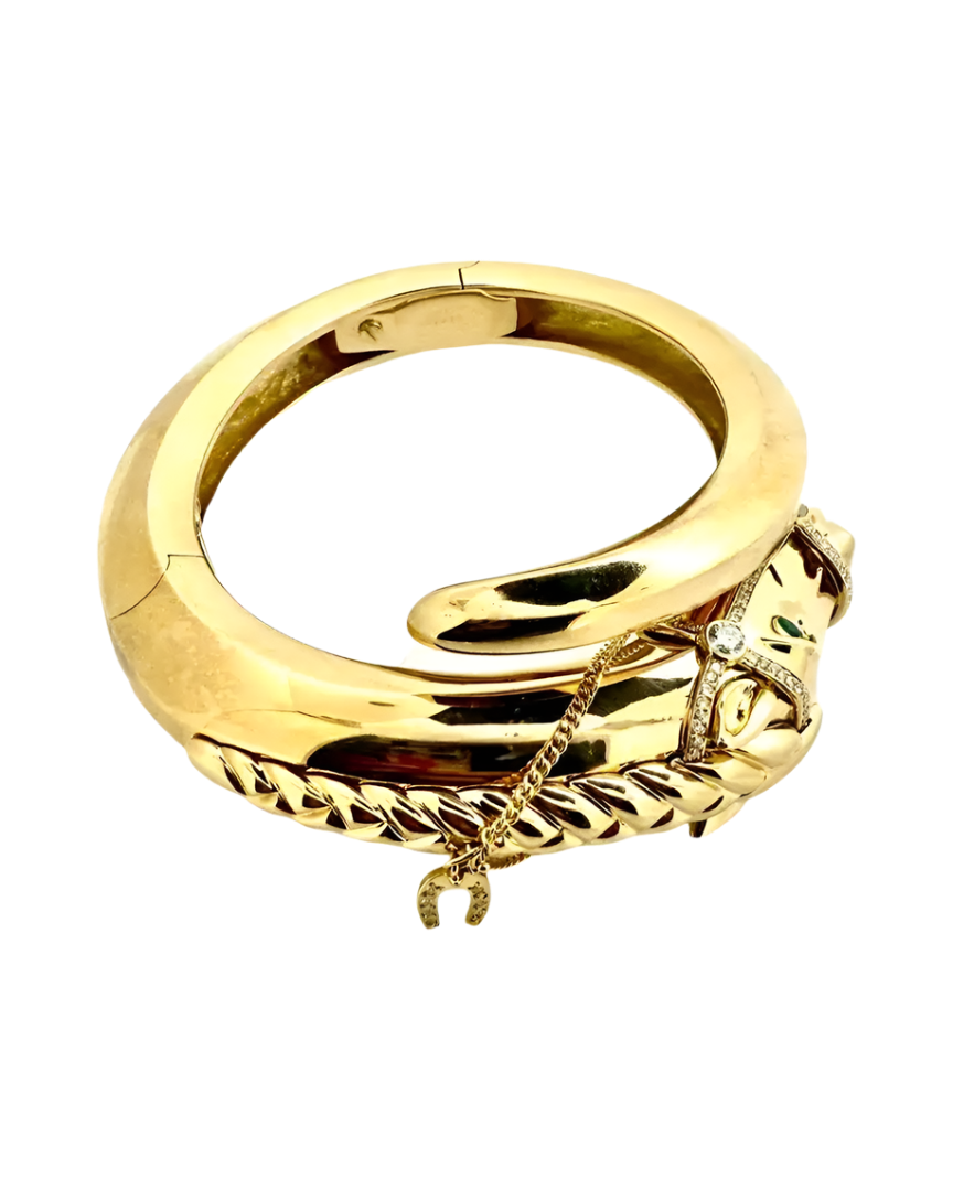 Vintage Cartier 1970's 18K Yellow Gold Horse Bangle