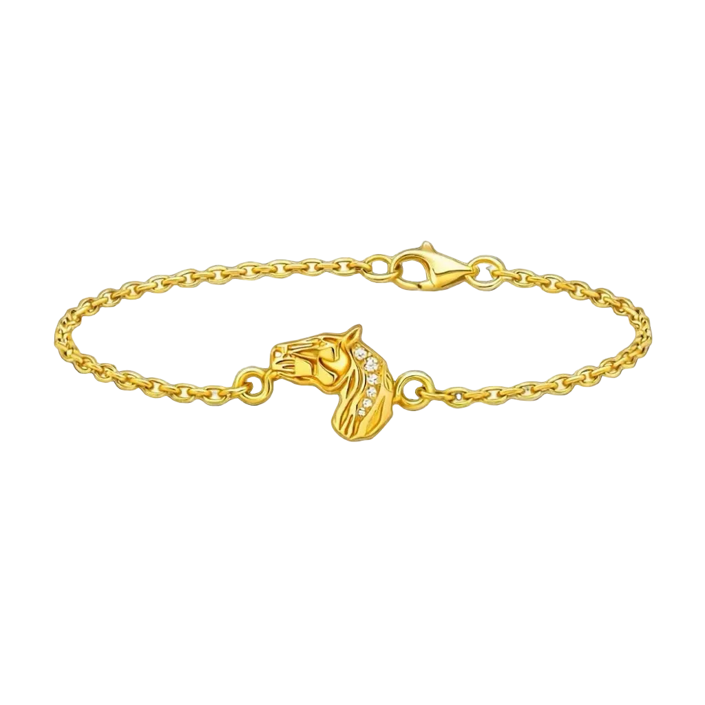 18k Solid Yellow Gold Horse Head Mini Signature Horizon Bracelet with Diamonds 0.27 CTW