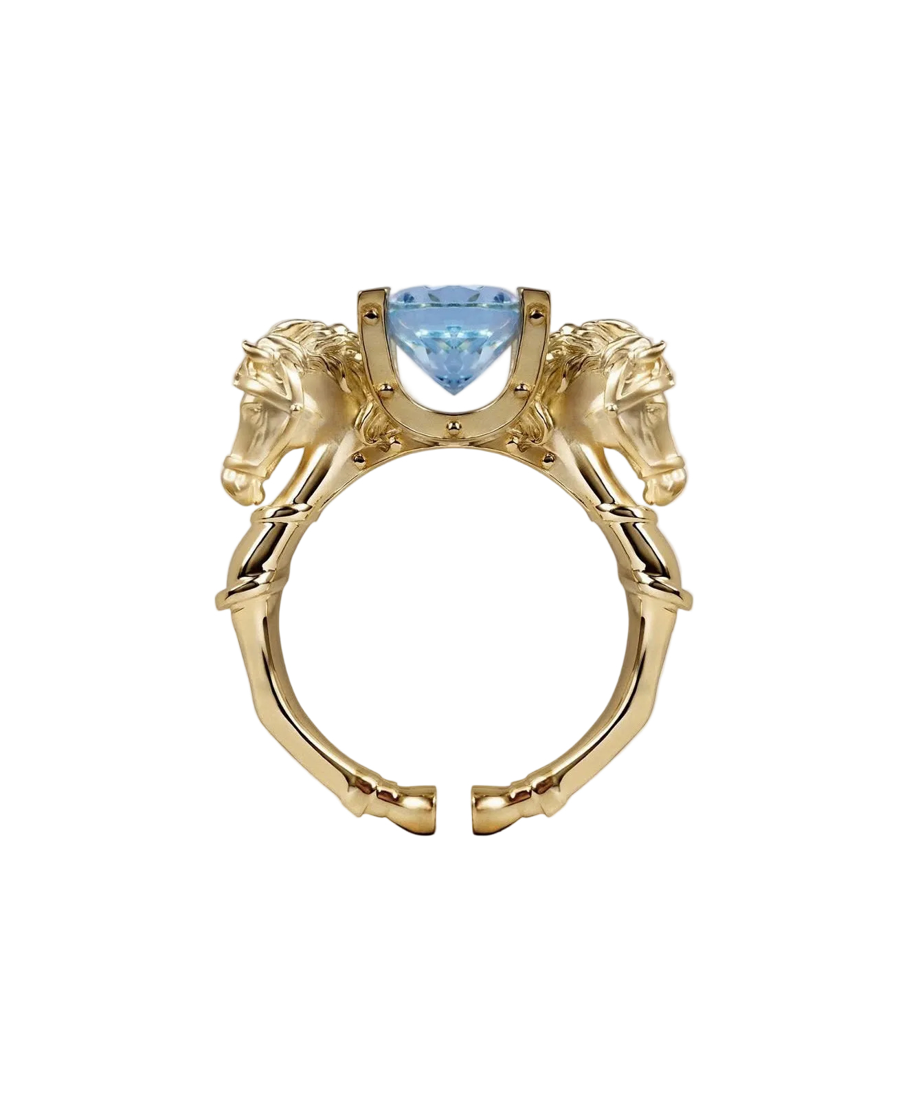 18k Solid Yellow Gold Equestrian Ring with Santa Maria Aquamarine 3.77 CTW