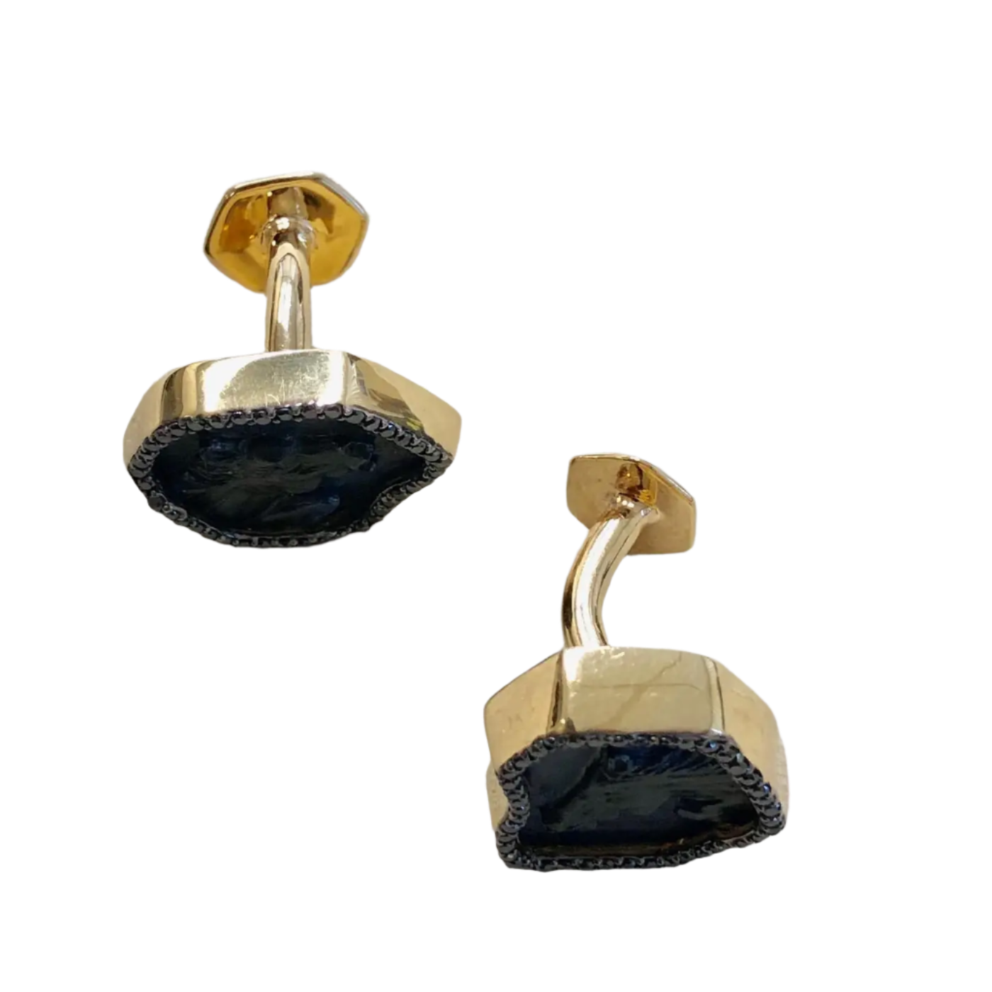 Hand Carved Blue Sapphire Horse 18k Solid Yellow Gold Cufflinks with Black Diamonds