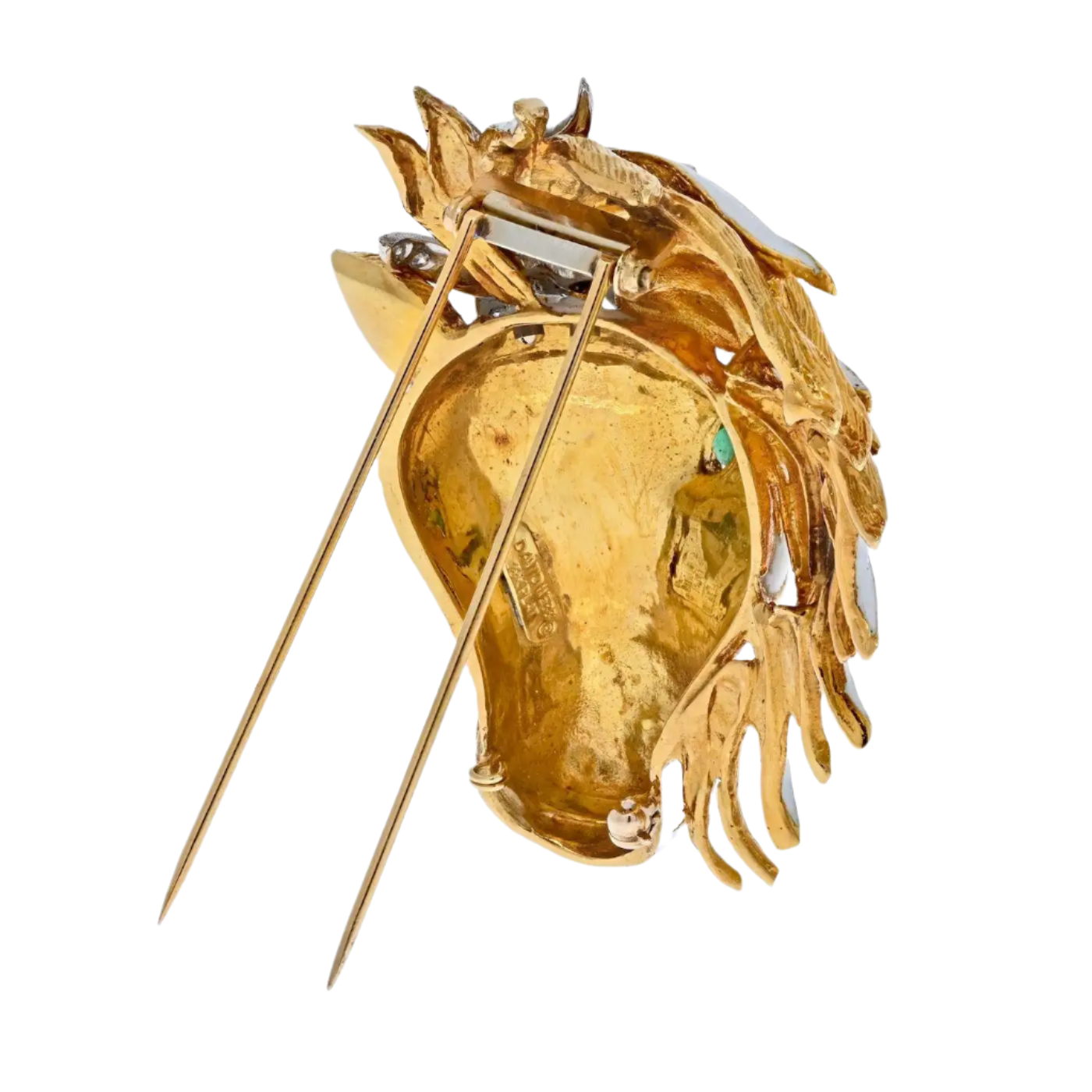 Platinum and 18K Solid Yellow Gold White Enamel Diamond Horse Brooch