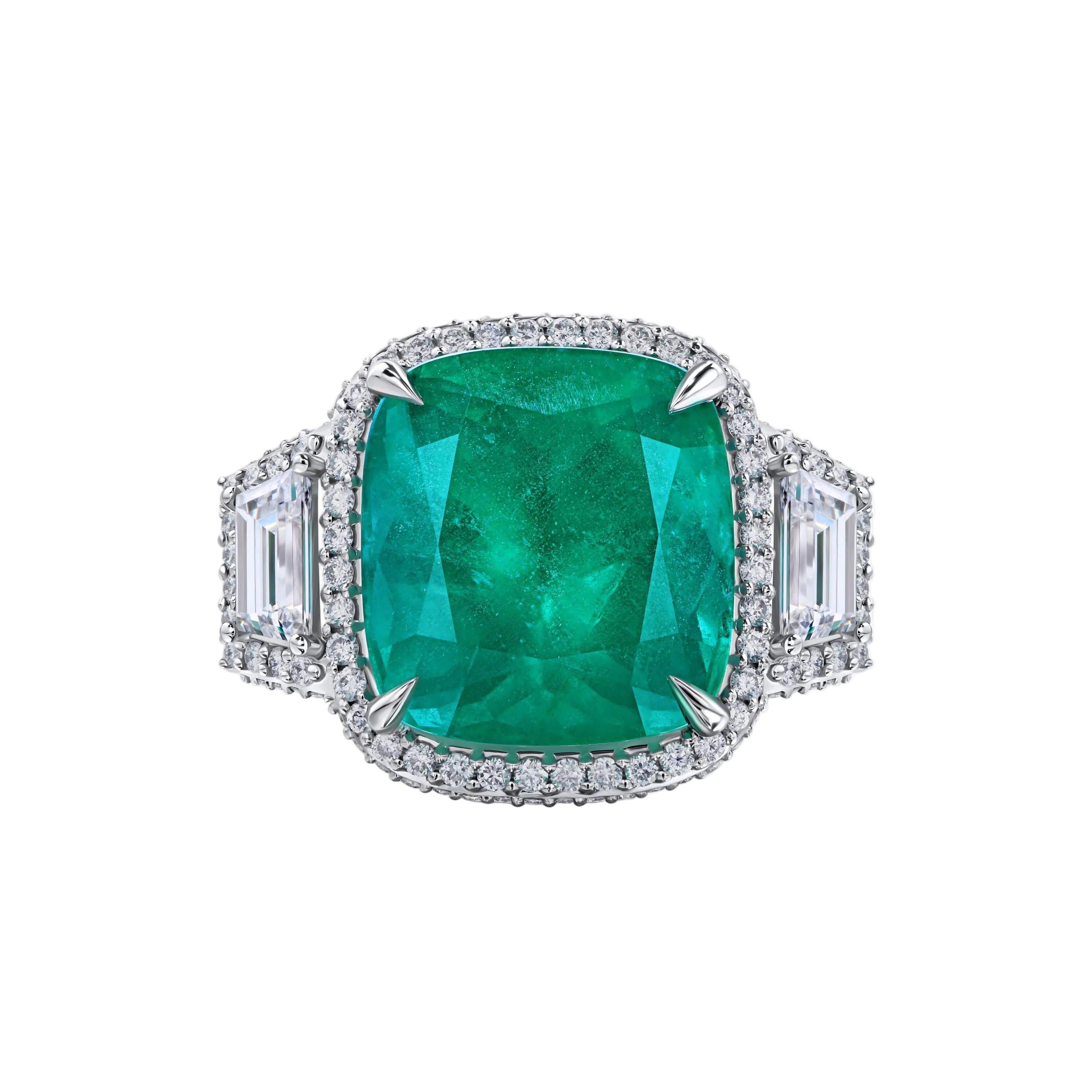 18k Solid White Gold Zambian Emerald and Diamond Statement Ring 9.55 CTW