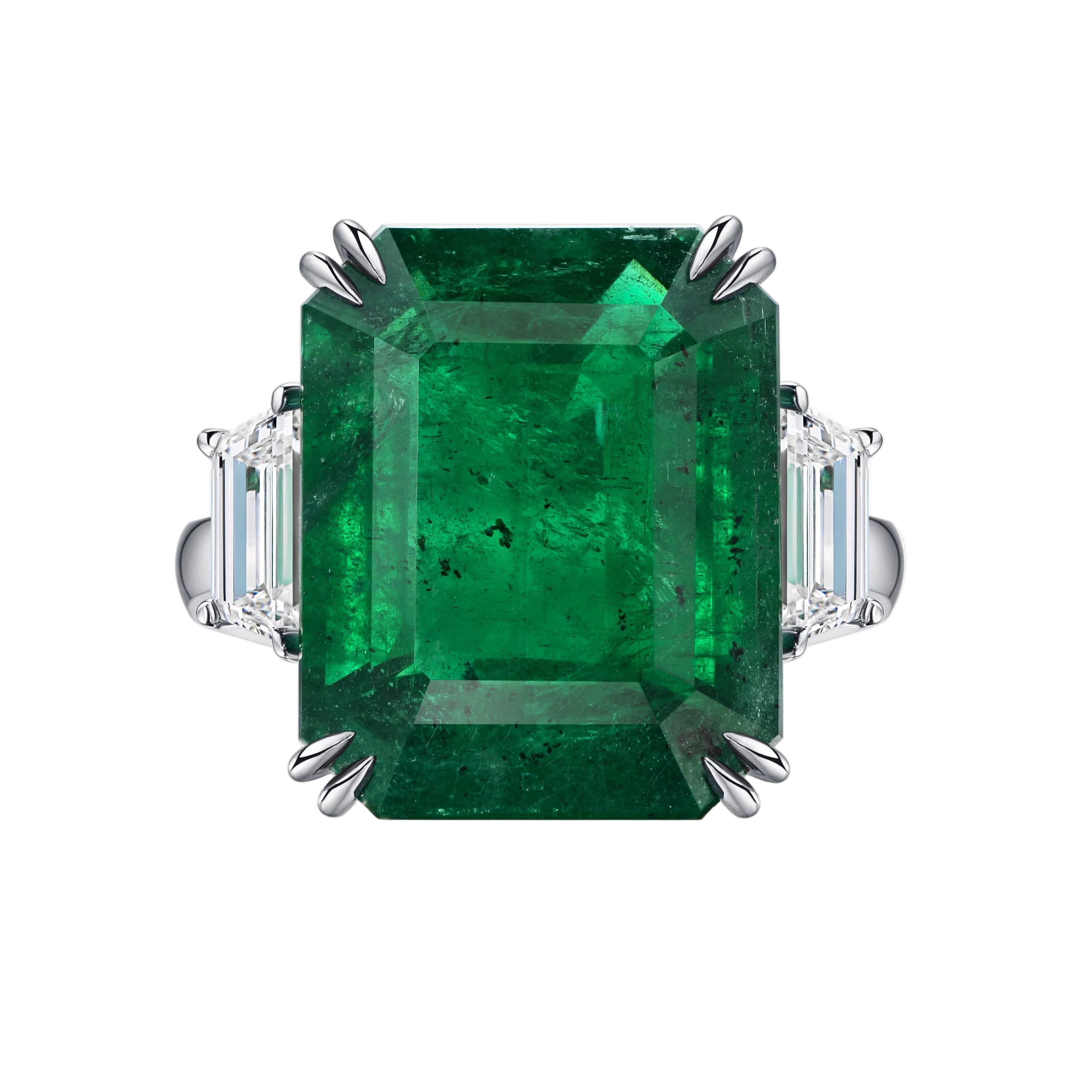 18k Solid White Gold Zambian Emerald and Diamond Statement Ring 7.55 CTW